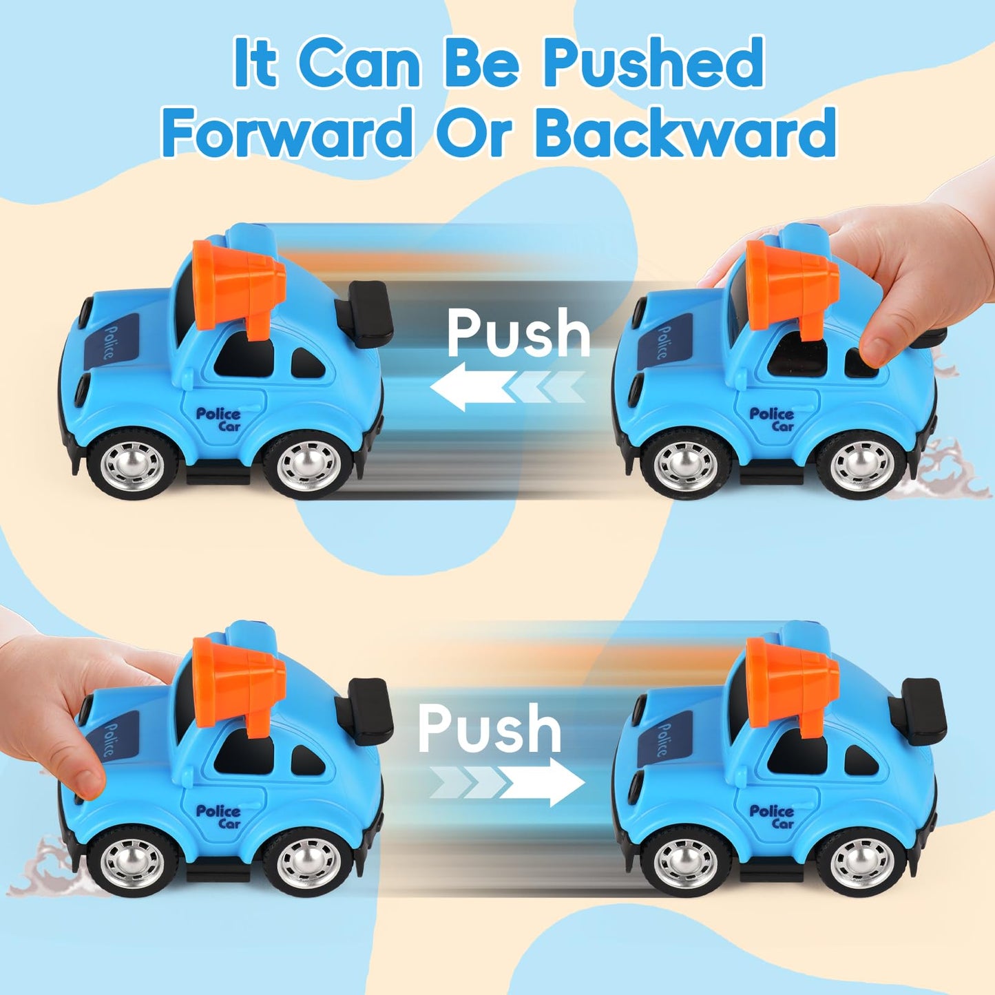 YEHOSHUN Cartoon Police Car Push and Go Inertia Toys for Toddlers 1-3, Friction Powered Race Vehicles for Toddlers 6-9-12-18 Month, 1st Birthday Gift for 1-2 Year Old Boys Girls