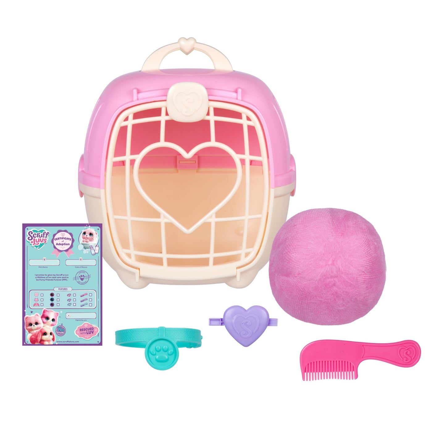 SCRUFFALUVS Pink Surprise Pet, Mystery Plush Toys, Stuffed Animals, Wash to Reveal 1 of 3 Rescue Surprise Toy Pets: Puppy, Bunny, or Kitty - Includes 8.7" Deluxe Carrier - Styles May Vary