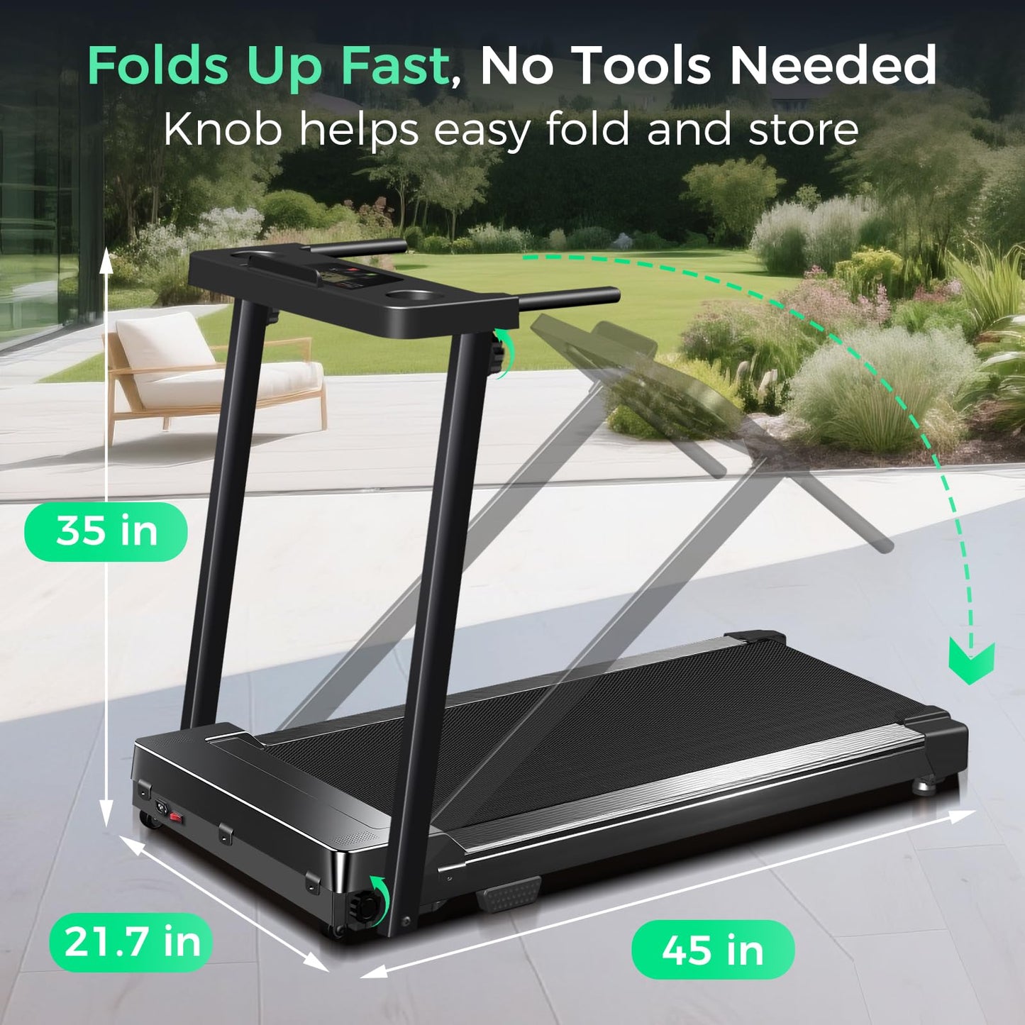 MUDFAC Foldable Treadmills for Home, 3.0HP Walking pad Treadmill with Handle Bar, Portable Electric Treadmill with Handles, 12 Preset Programs, LED Display and 300 lbs Capacity
