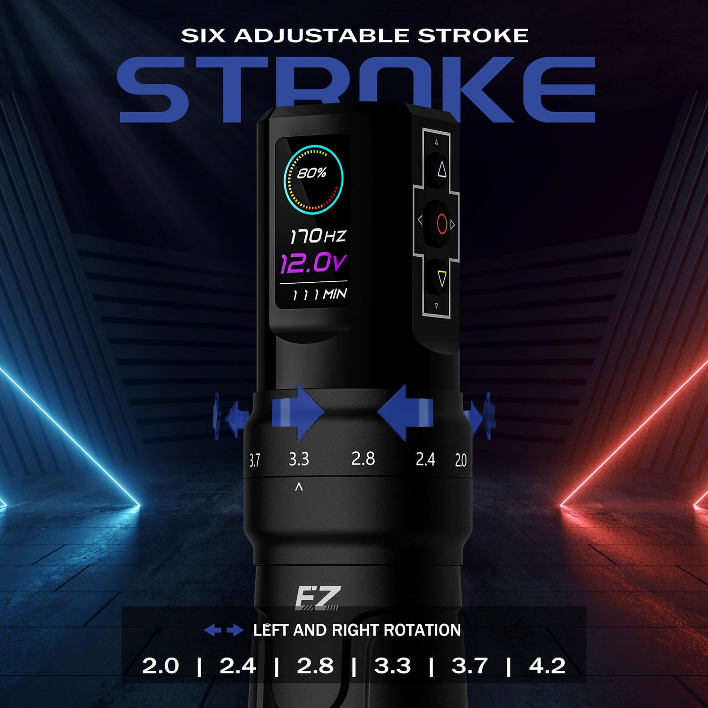 EZ P3 Pro Wireless Tattoo Machine - 6 Strokes 2.0, 2.4, 2.8, 3.3, 3.7, 4.2mm Tattoo Machine Pen with OLED Digital Display 1600mAh Battery Power Tattoo Gun (Matte Black)