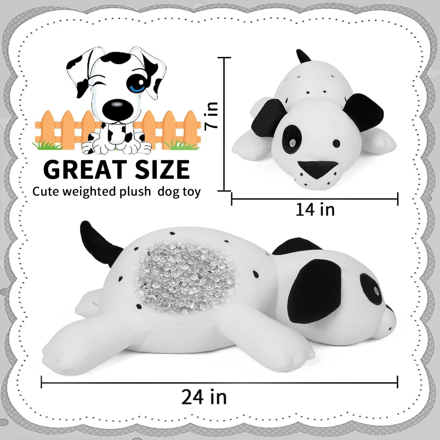 FLORVIV Weighted Dog Stuffed Animals Weighted Puppy Plush Toy 24" 4.2lb Cute Dalmatians Hugging Dolls Plushies Pillows for Boys and Girls (White & Black)