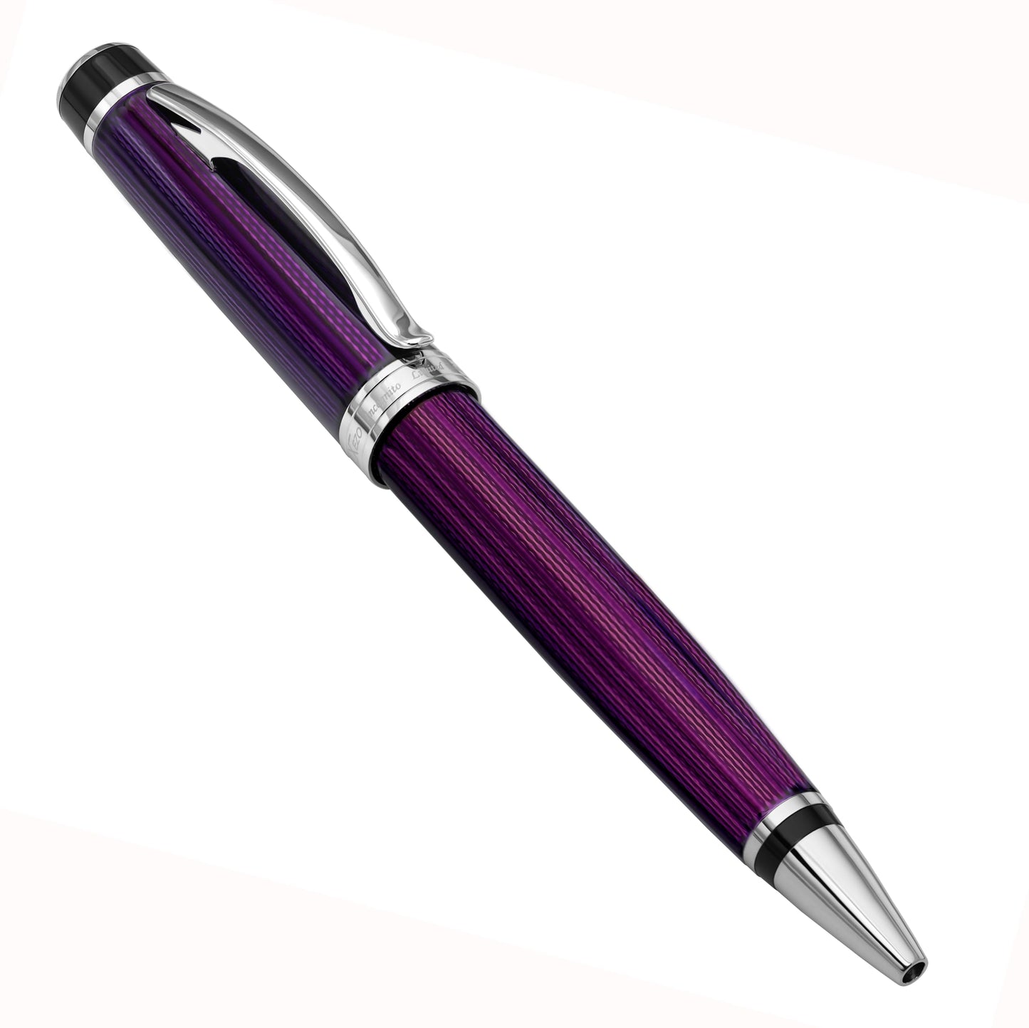 Xezo Incognito Brass Ballpoint Pen in Purple Metallic Color, Diamond-Cut Engraved, Serial, Platinum Plated Parts (Incognito Purple B-2)