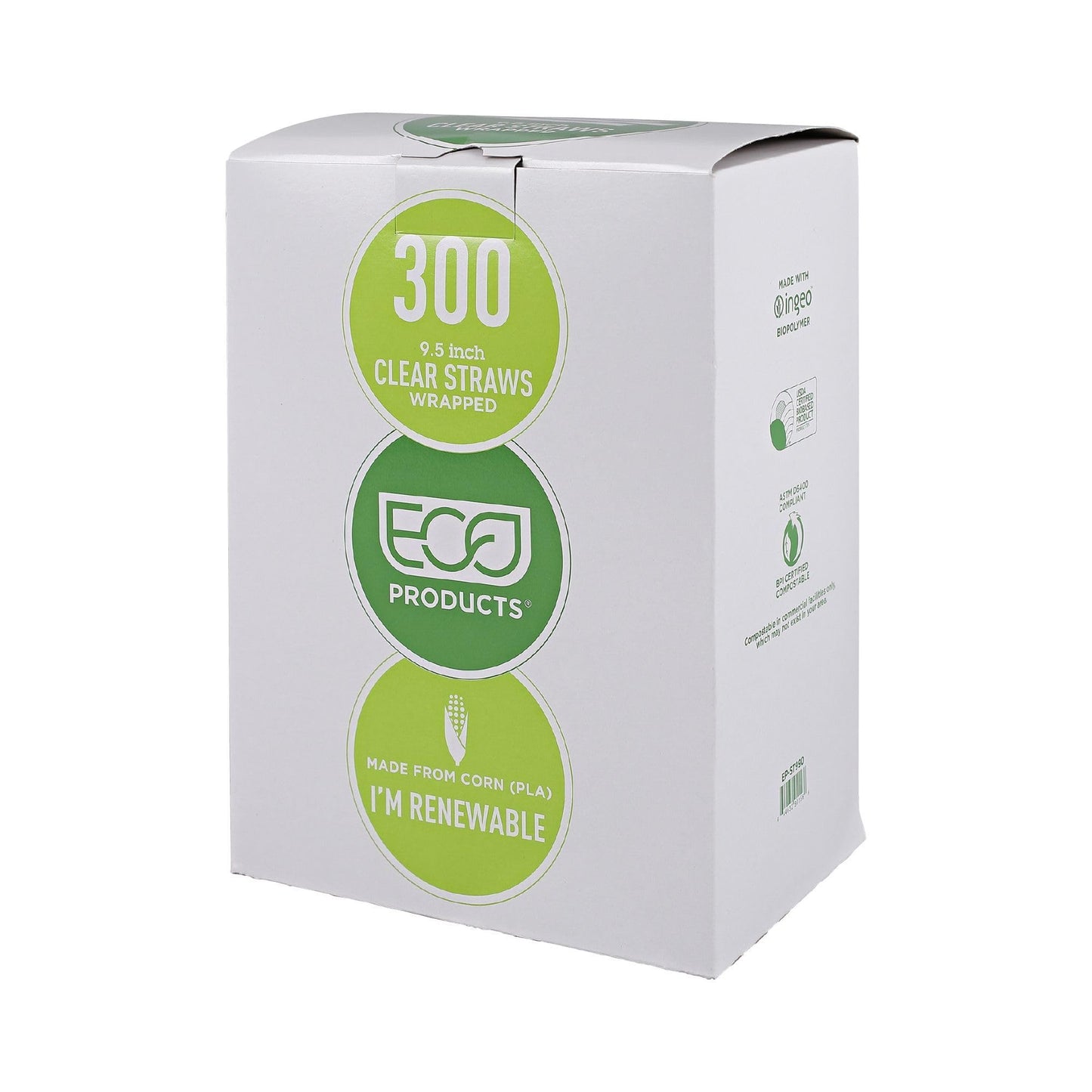 Eco-Products Compostable Paper Wrapped Jumbo Plastic Straws, 9.5" Long, 8mm Diameter, Case of 4800, Clear Disposable Plant Based PLA Plastic, Large Sized Drinking Straws, ASTM Compliant, BPI-Certified