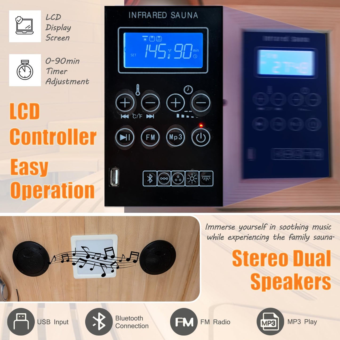 Homsido Home Sauna for 1 Person, Canadian Hemlock Wood Indoor Sauna with Far Infrared Heat Therapy, 1200W Low EMF Heating, Bluetooth Speakers & LCD Control Panel