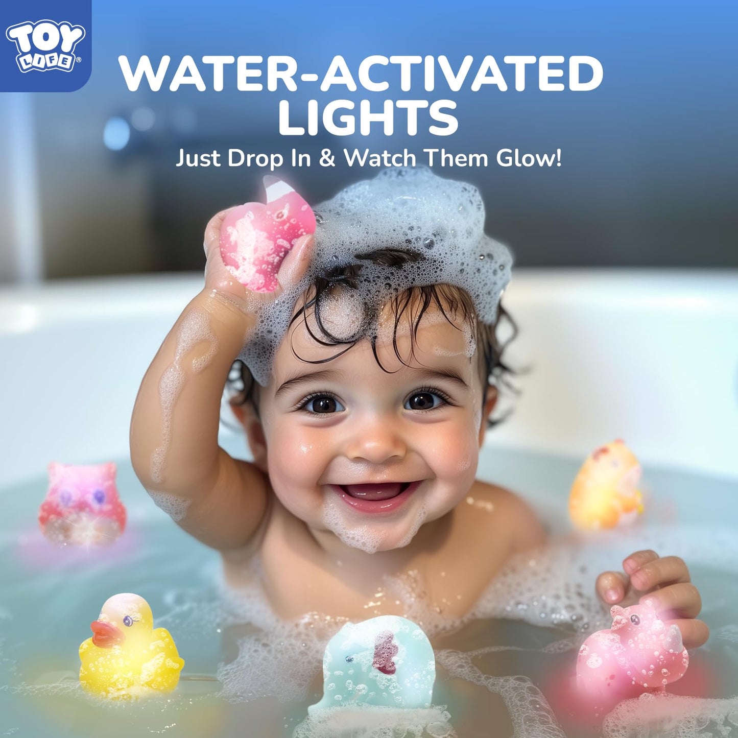 TOY Life 12 PCS Animals Light Up Bath Toys for Kids Ages 4-8, No Hole Glow Bath Toys for Kids, Baby Toddler Bath-Time, Bathtub Toy Gifts for Kids Girls Boys, Ideal for Shower, Bathtub, Pool