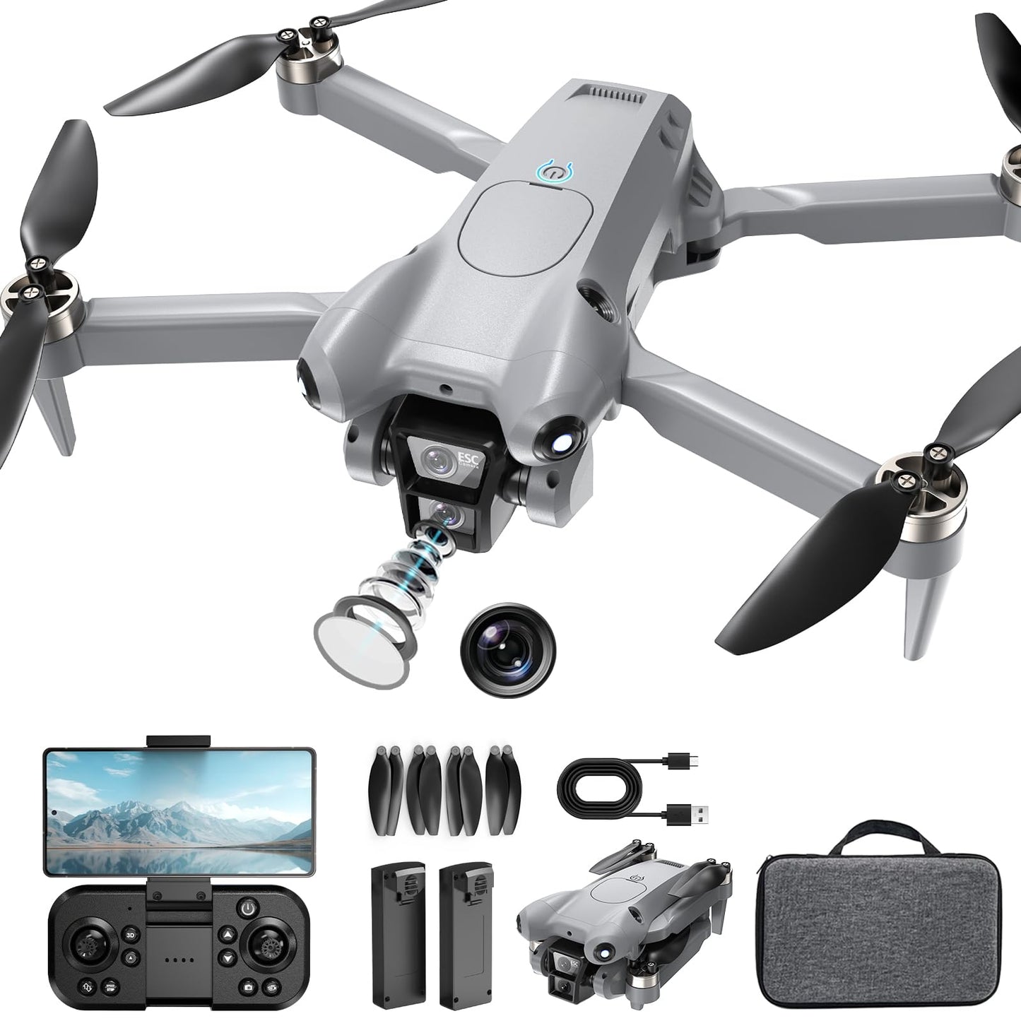 ASFSFQ PRO Drone with Camera for Adults 4K,Brushless Motors Drone for Kids Beginners,40mins Flight Time with 2 Batteries,FPV Foldable RC Quadcopter,Toys Gifts for Teen Boys Girls, Beginner（Grey）
