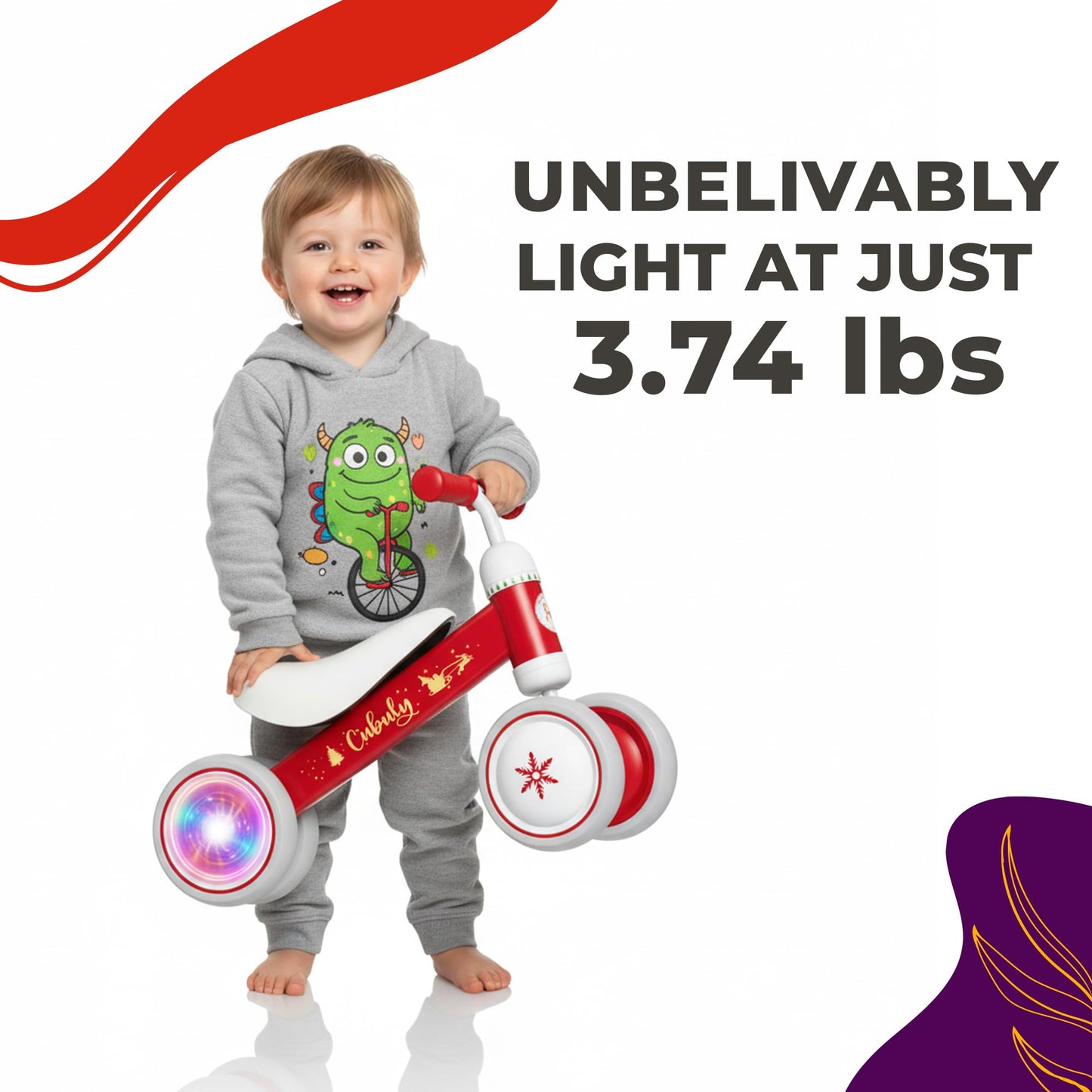 Cubuly Red Baby Balance Bike for 1-3 Year – First Birthday Boy Girl Gifts 12-36 Month Mini Bike|Colorful Lighting Wheels|Ride on Toys |Toddler Balance Bike 1-3 Indoor/Outdoor