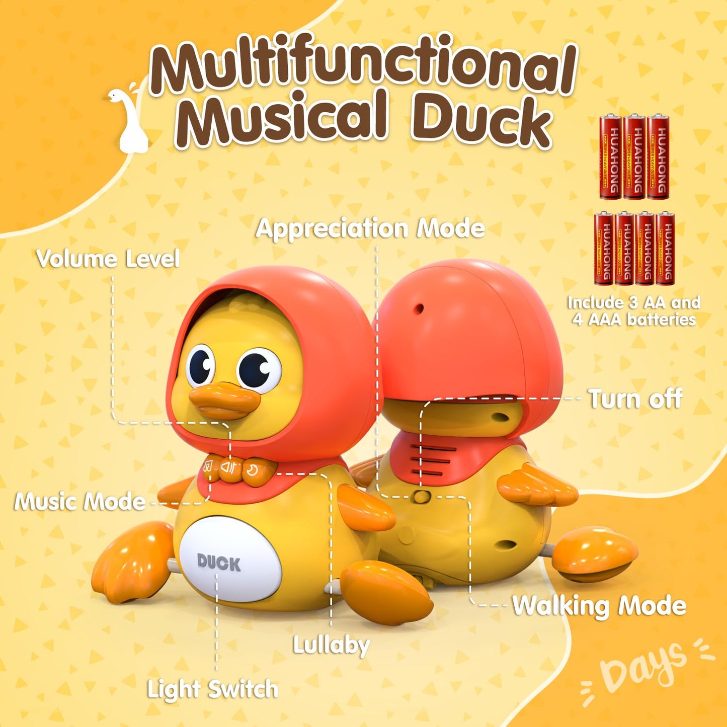 Gofimyee Crawling Duck Musical Toy, Baby Toy for Toddler, Sound Toys for 18+ Months, Early Educational Baby Toys with Light, Includes One Large Duck and Two Ducklings (Batteries Included)