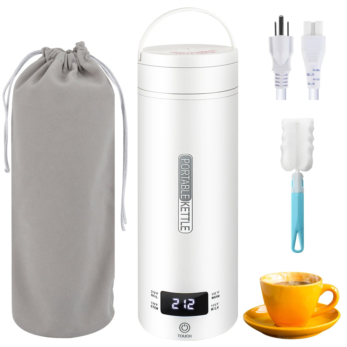 Travel Electric Kettle Portable Smart Hot Water Boiler Tea Coffee Heater 450ML, 316 Stainless Steel, 4 Temperature Control LCD Display Fast Boiling Water Auto Shut-Off Boil Dry Protection (White)