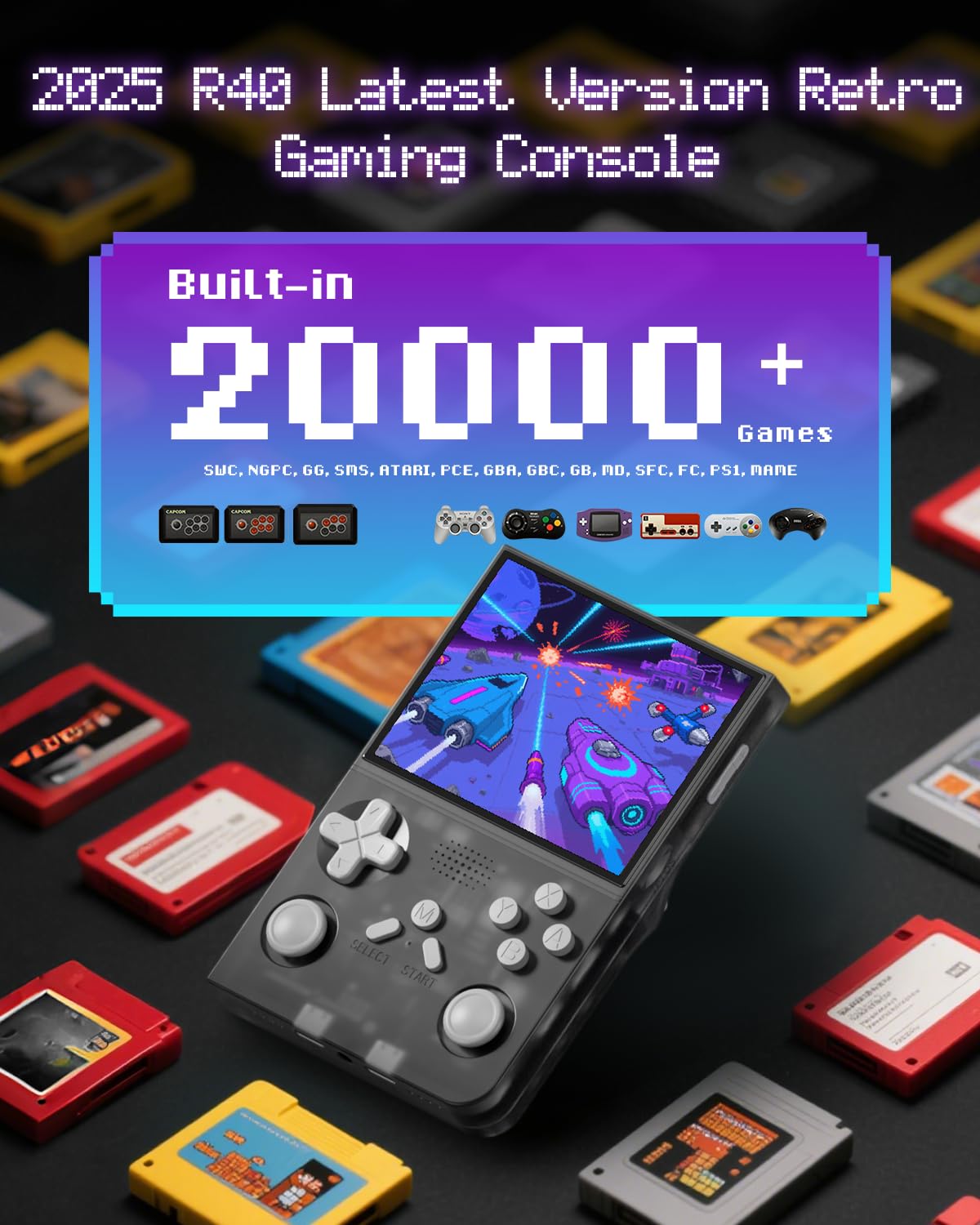R40 Handheld Game Console – Retro Gaming Console with Built-in 128G TF Card, 20000+ Games | Portable Retro Game Console, Handheld Emulator for Mini/Pocket/Portable Gaming, Handheld Video Games
