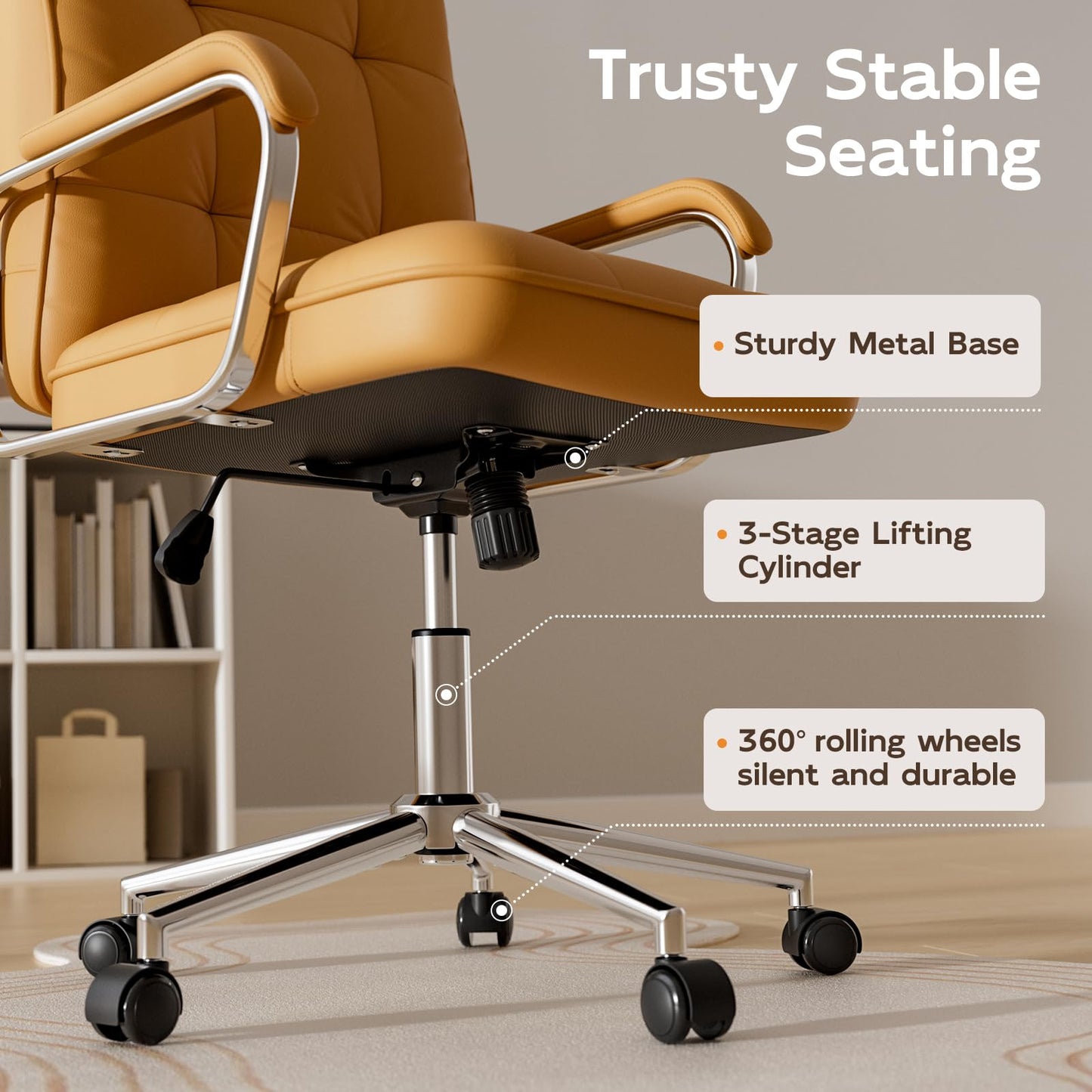 HomeZeer Brown Leather Office Desk Chair, Swivel Computer Home Office Desk Chair with Wheels and Padded Arms, Adjustable Height and Tilt