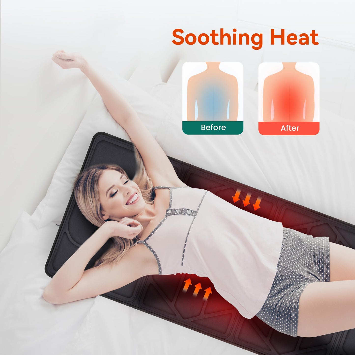 Snailax Massage Mat with Heat, Back Massage Pad for Bed, Chair, 10 Motors Vibrating Massage Mattress Pad with 2 Heating Pads for Back, Full Body Massager