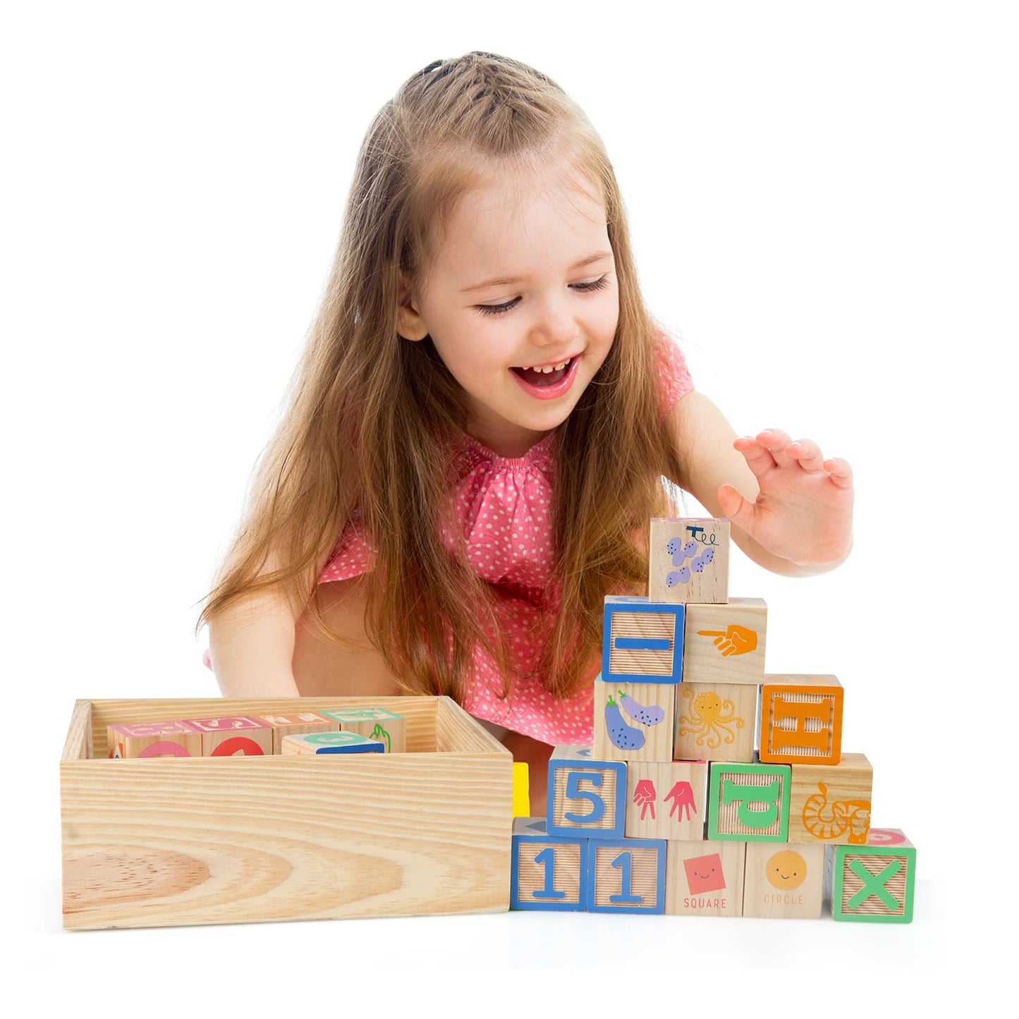 Joqutoys ABC Wooden Building Blocks for Toddlers 3 Large, 40 PCS Alphabet & Number Stacking Blocks with Storage Tray, Montessori Educational Learning Toys for Boys Girls Kids Gifts 1.65"