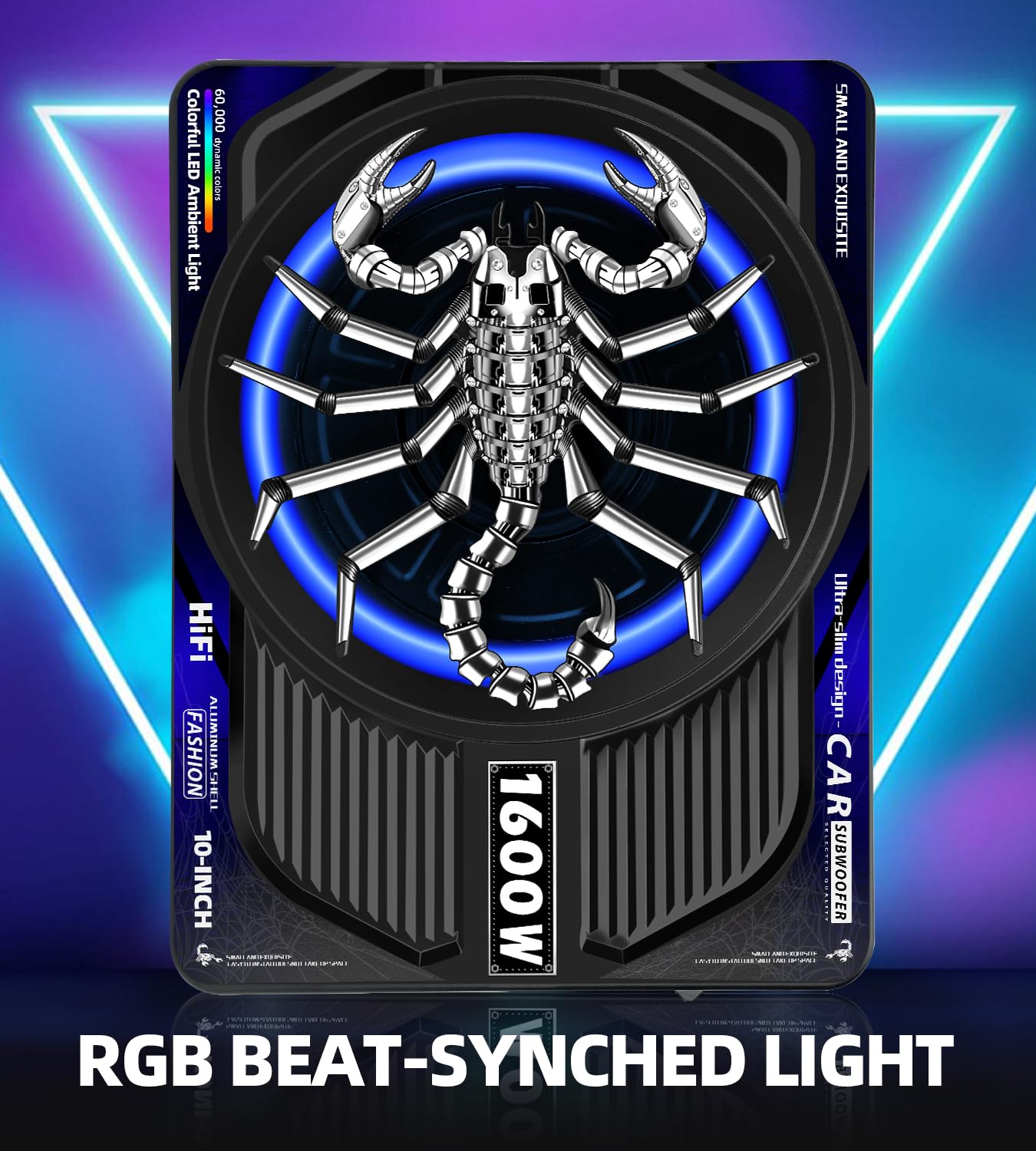 TZGBASS 2026 Upgraded 1600W Slim Underseat Car Subwoofer and Amp Package with RGB Beat-Synced Light, Built-in Class D Amplifier, Low Pass/Gain/Bass Boost Control, Deep Subsonic Bass for Truck SUV Jeep
