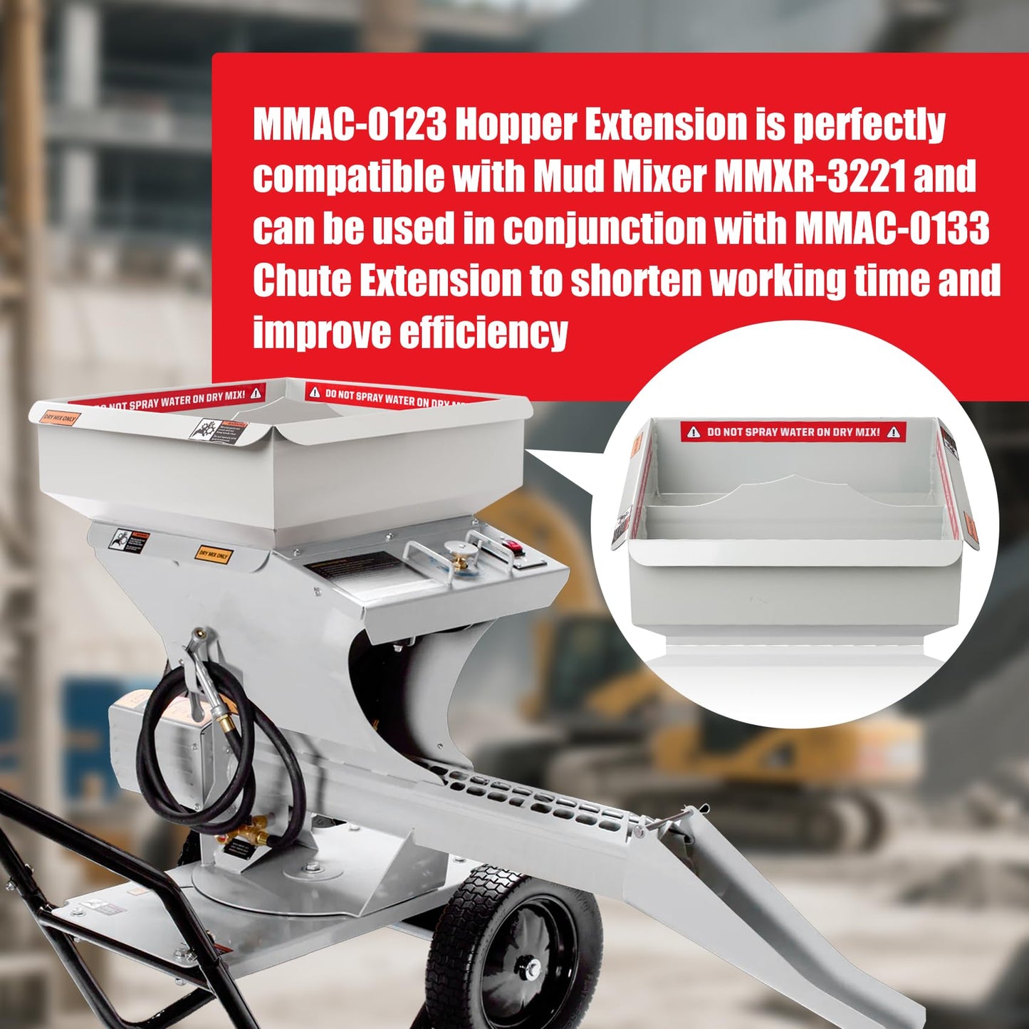 MMAC-0123 Hopper Extension, compatible with MUD MIXER MMXR-3221, Increases Your Mixer From 120 Pounds to 300 Pounds, Improving Your Work Efficiency