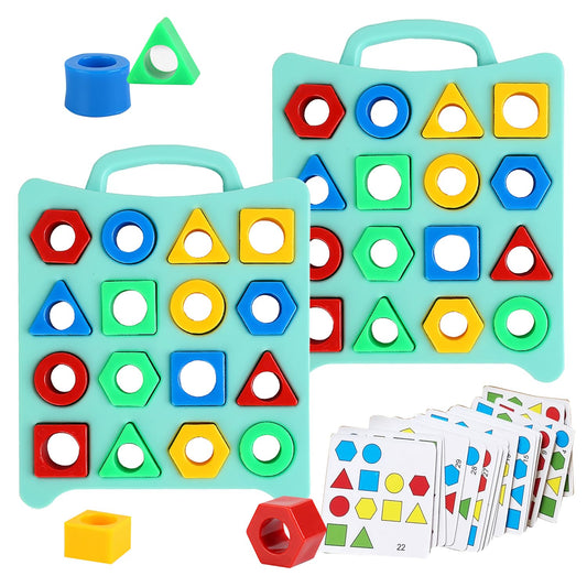 Educational Toys for 3+Year Old Boys Girls, Sorting Toys for Toddlers, Educational Color Recognition Shape Sorter, Learning Puzzles, Family Game(Contains 2 Game disks, 32 Geometries, and 30 Cards)