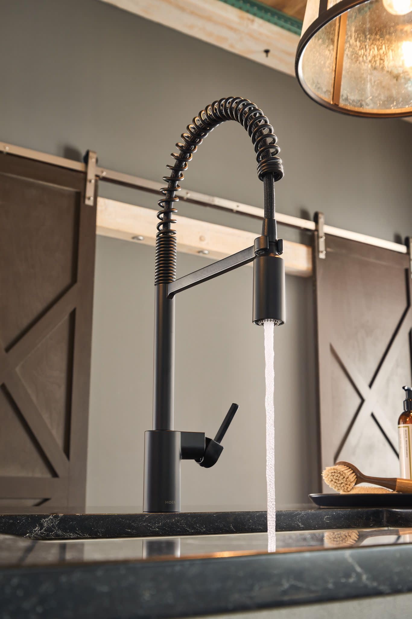 Moen Align Matte Black One-Handle Single Hole Pre-Rinse Spring Kitchen Faucet with Pull Down Sprayer and Power Boost, 5923BL