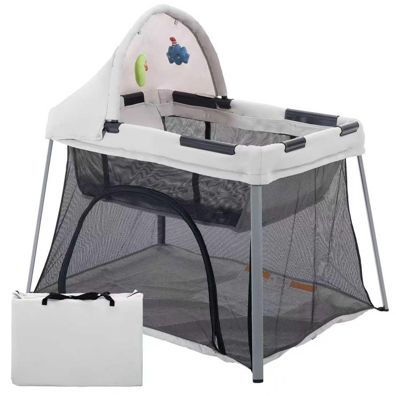 Portable Travel Crib for Baby & Toddler, Gentle Monster Lightweight 2 in 1 Baby Travel Pack and Play Bassinet with Mattress and Sunshade, Foldable Travel Crib Mini Playpen Playard for Indoor Outdoor