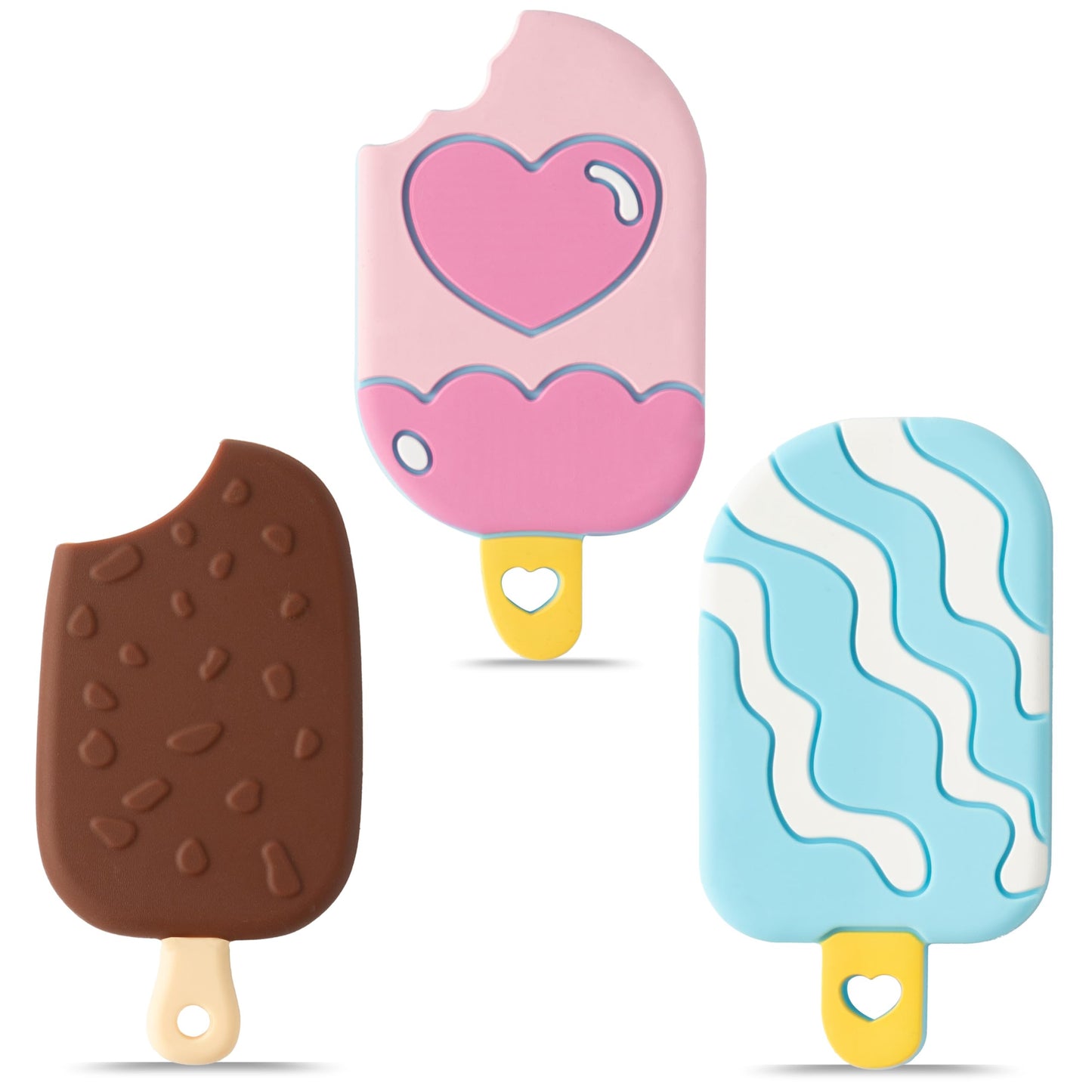 Summer Silicone Teether Toy for Babies - 2ooya 3Pcs Ice Cream BPA Free Food Grade Teething Sensory Toys Infant Toddler Soft Sore Gums Pain Teething Relief Chew Teether for Newborn 6-12 Months Birthday