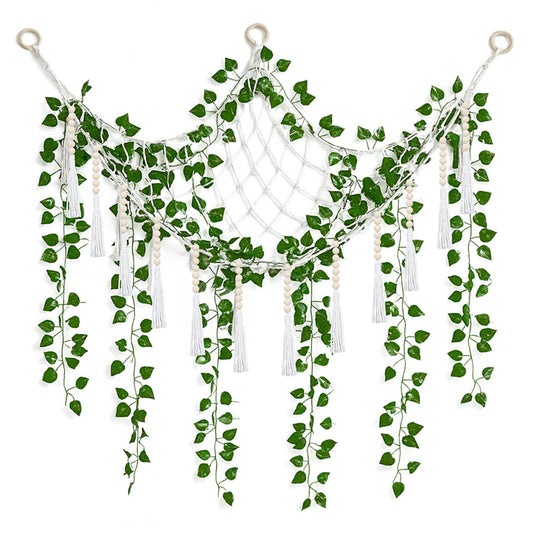 Suncalla 4 Pcs Large Stuffed Toy Storage Net Hammock Corner with Fake Vines Artificial Ivy Garland Bedroom Aesthetic Decor for Kids Baby Nursery Essentials Wall Bedroom Home Decor (White)