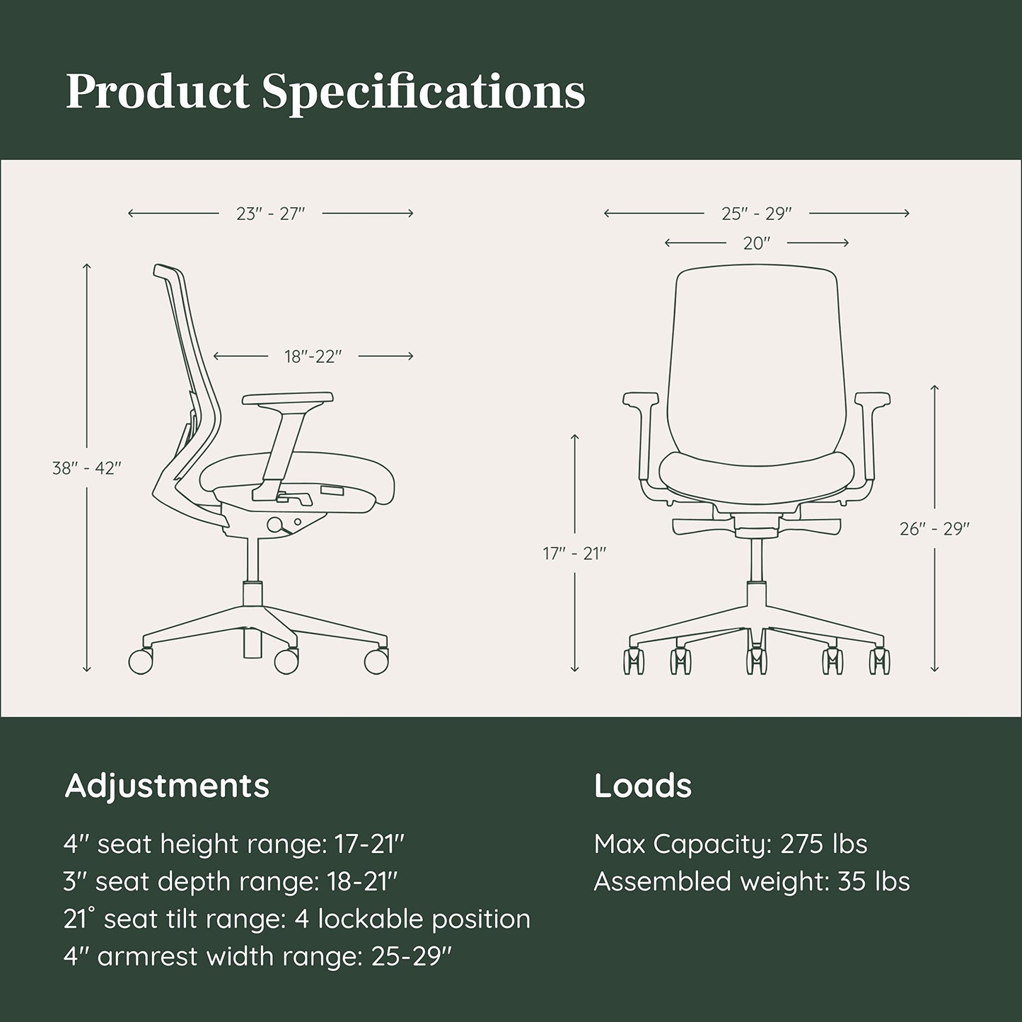 Branch Ergonomic Chair - A Versatile Desk Chair with Adjustable Lumbar Support, Breathable Mesh Backrest, and Smooth Wheels - Experience Optimal Comfort and Support - Sand - White