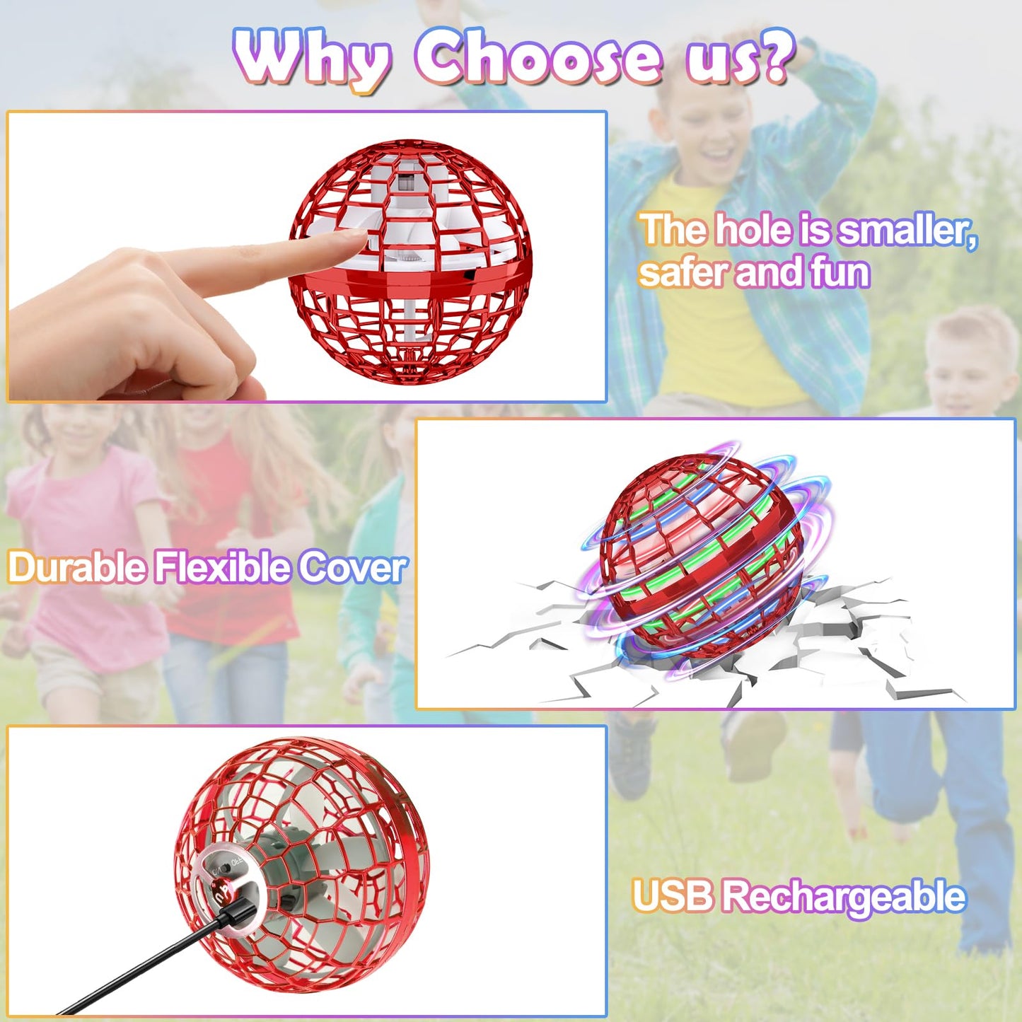 Flying Orb Ball Toy, 2024 Upgraded Boomerang Hover Ball Fidget Spinner for Kids, Hand Drone Orbit, Cool Toys Gift for 6 7 8 9 10+ Year Old Boys Girls Teens Outdoor Toys(Red)
