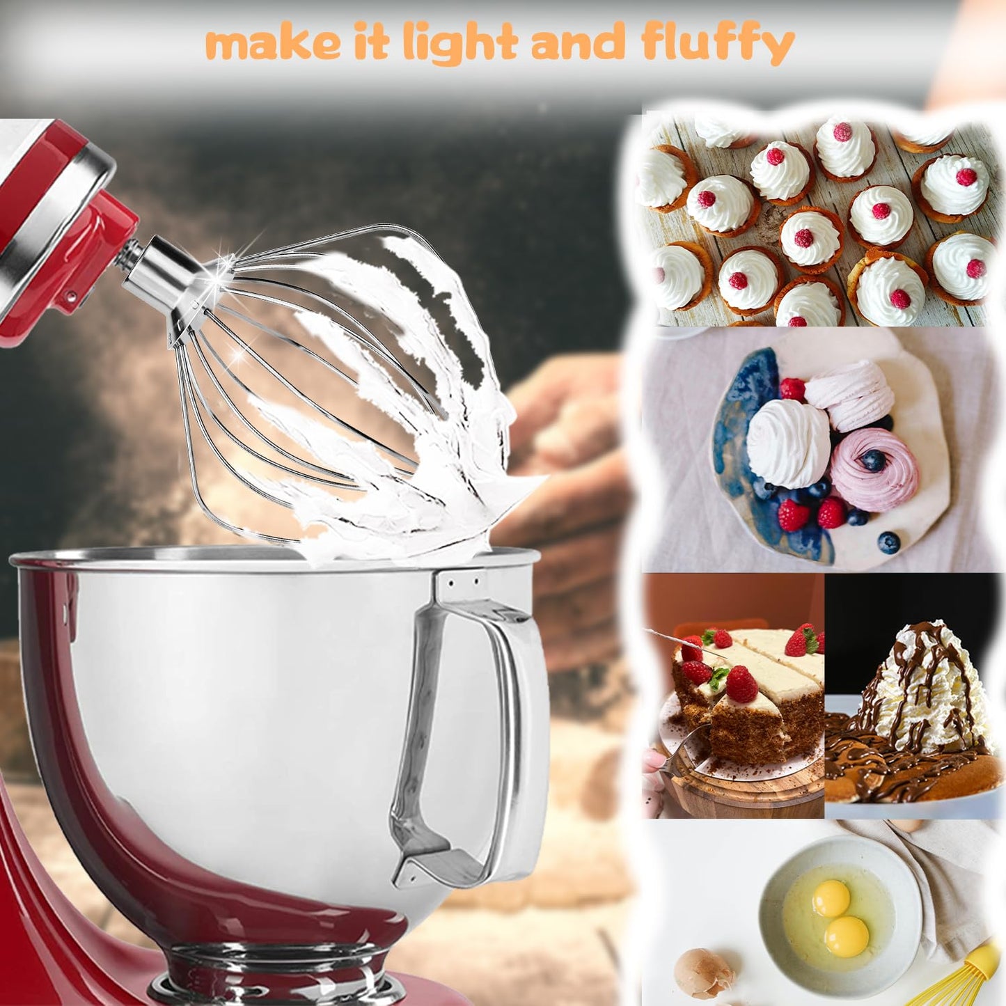 K45WW Wire Whip Stainless Steel Whisk Attachment for KitchenAid Stand Mixer 4.5 and 5 QT Tilt Head, Dishwasher Safe