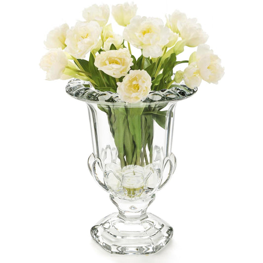 ELFULLY 8 Inch Glass Urn Vase, Large Crystal Glass Vase, Vintage Vases for Centerpiece, Pedestal Flower Bottle, Decorative Vases for Wedding Home Decor Housewarming Gift