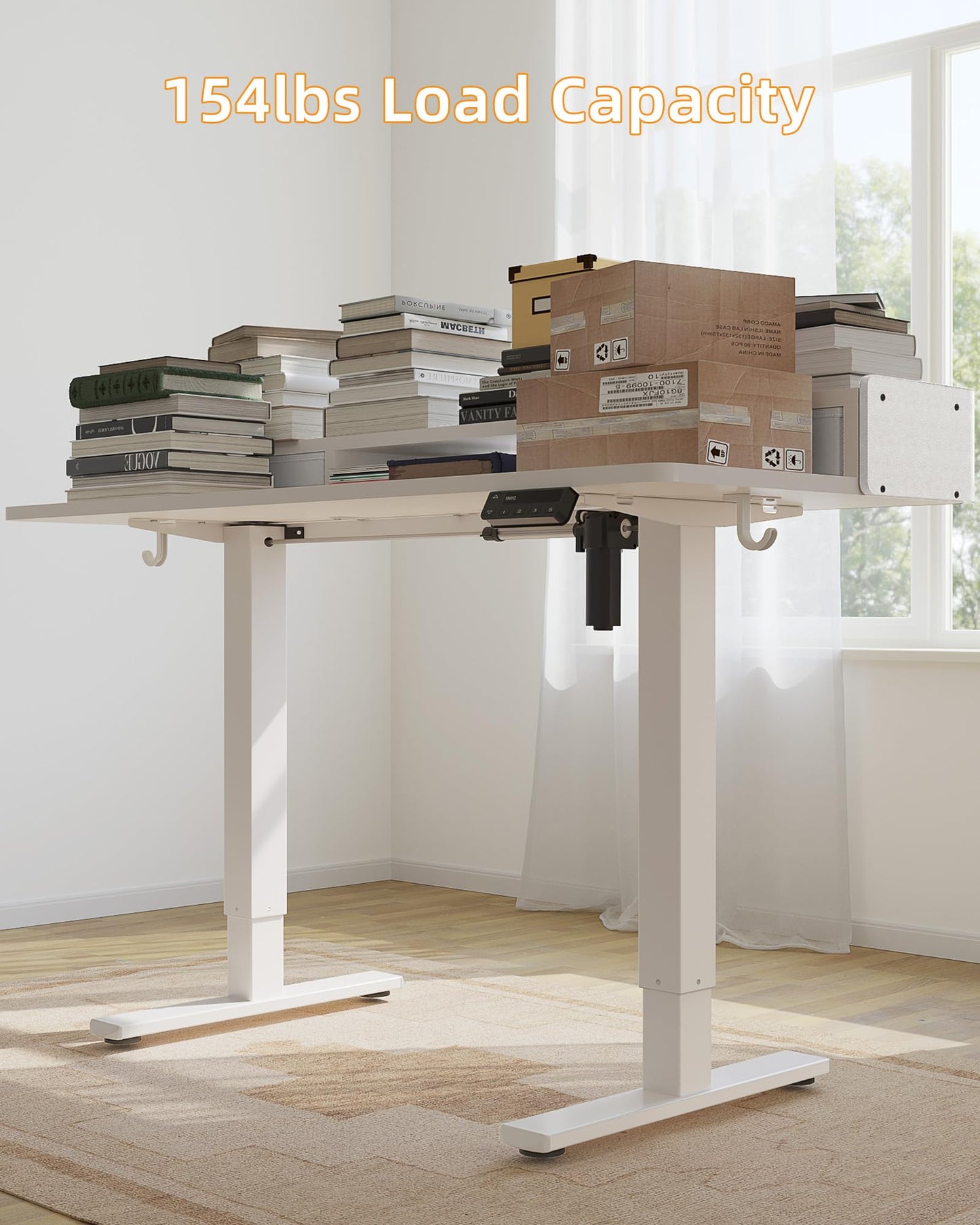 YIHAYO Electric Standing Desk with Drawers, 55 x 24 Inches Adjustable Desk with Storage Shelf, Stand Up Desk with Splice Board, Computer Table for Home Office,White Frame/White Top