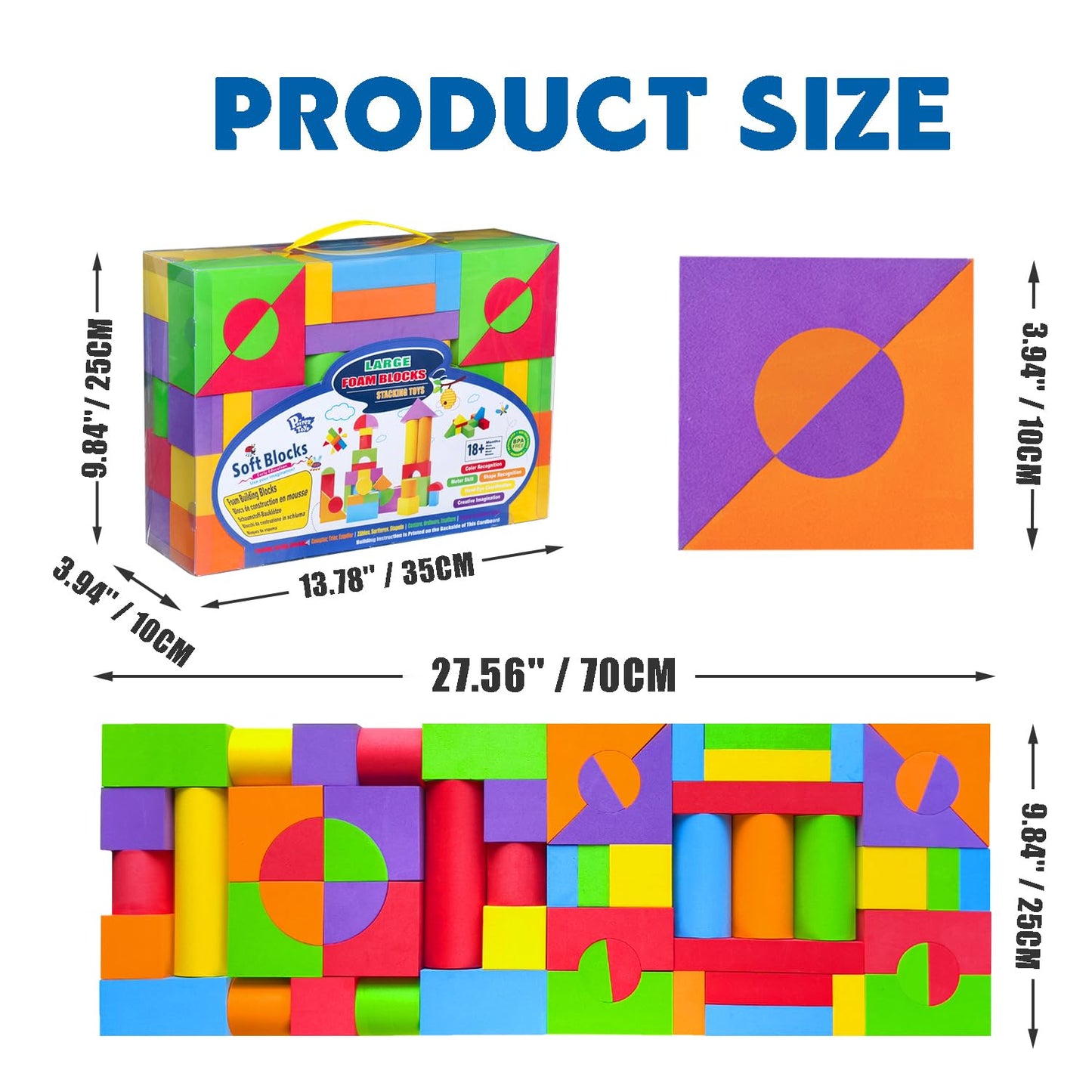 Pairez Toys Large Foam Blocks for Toddlers 3-5 Years, Big Building Blocks Set, Soft Stacking Blocks, Education & Learning Montessori Toys for 3+ Years Old Boys&Girls (61PCS)