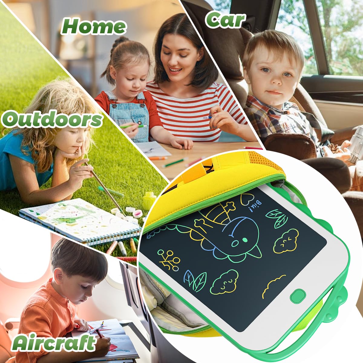 DPEDUAI LCD Writing Tablet for Kids, 10.5 Inch Colorful Doodle Board Drawing Pad, Erasable Reusable Educational Toddler Toys for 3 4 5 6 Year Old Boys Girls, Travel Essentials Birthday Gifts (Green)
