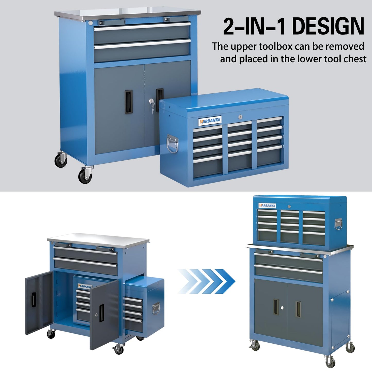 LARBANKE 8-Drawer Rolling Tool Chest,Tool Chest with 360° Brake Wheels and Padded Feet,Tool Cabinet with Locking System and Drawer Liners,Ideal Design for Garage and Workshop