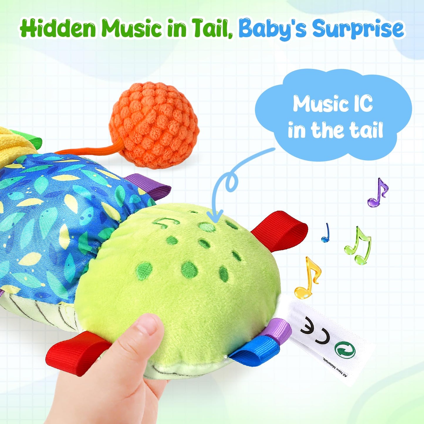 Musical Caterpillar Baby Toys 0-6 6-12 Months, Multi-Functional Sensory Tummy Time Toys for Newborn Infants Boys & Girls, Developmental Stuffed Animal Toys, Baby Shower & Baby Gifts