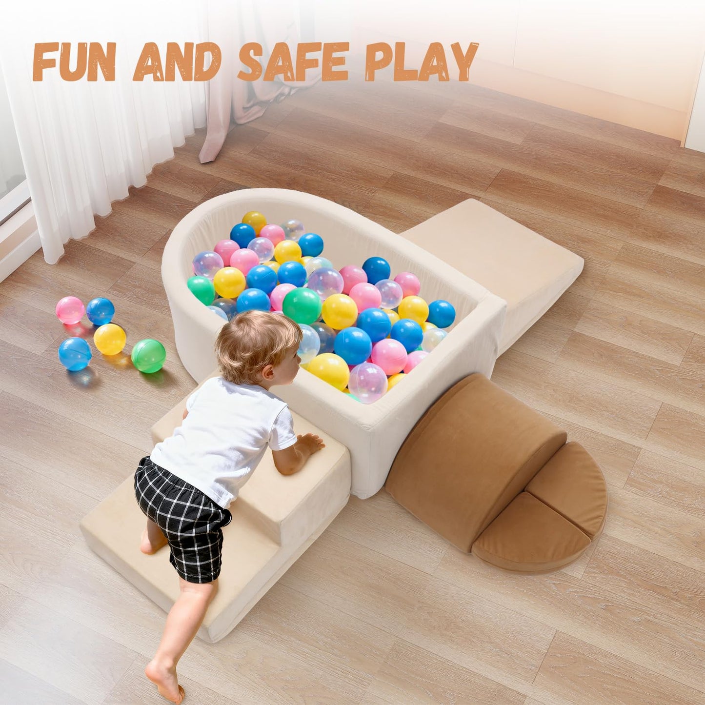 Asweets Foam Climbing Blocks with Ball Pit for Toddlers, 6-Piece Soft Play Set Toddler Climbing Toys Indoor, Climb Crawl Activity Playset (Balls not Included)