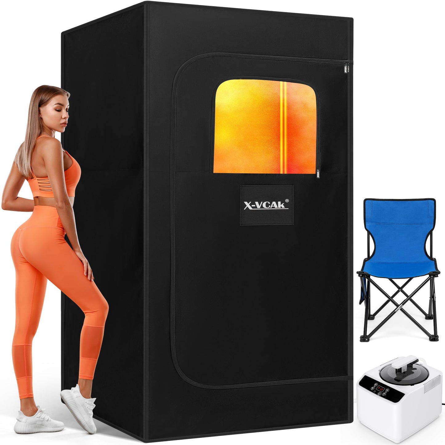 X-Vcak Upgraded Portable Sauna, Steam Sauna for Home with Steamer, Remote Control, Folding Chair, 9 Levels, 2.6’ x 2.6’ x 5.9’