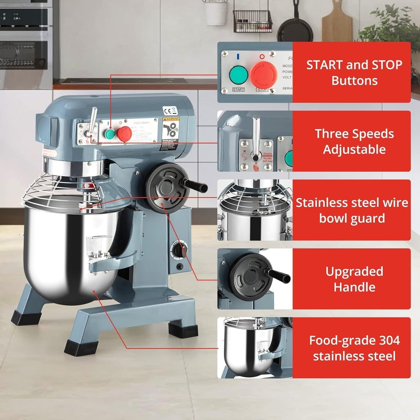 Towallmark Commercial Dough Mixer 15QT, 600W Electric Dough Kneading Machine with Safety Shield, 3 Adjustable Speed, Hooks Whisk Beater Included for Restaurant, Bakeries, Pizzeria