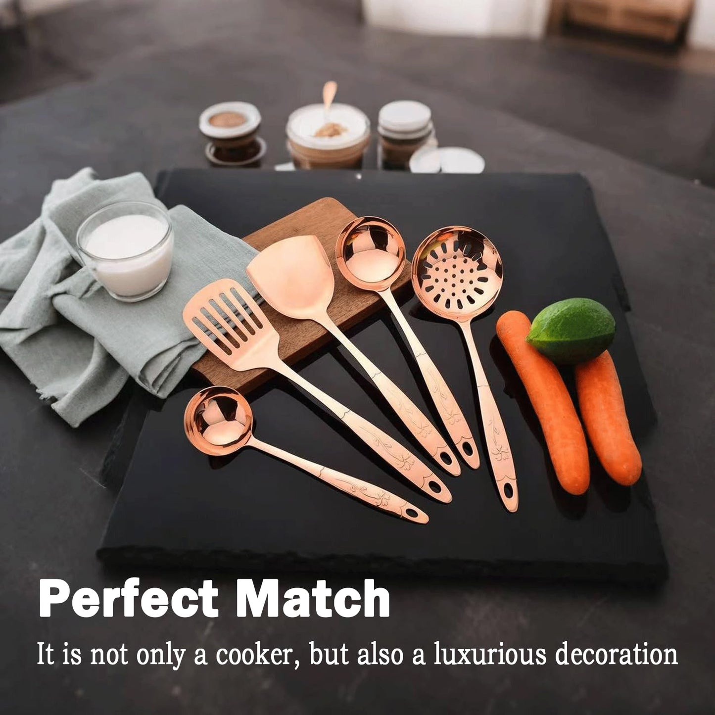 Purecopper 5-Piece Pure Copper Kitchen Cooking Utensils Set, Stylish Copper Kitchen Accessories, Cookware Set for Home or Restaurant Cooking (5)
