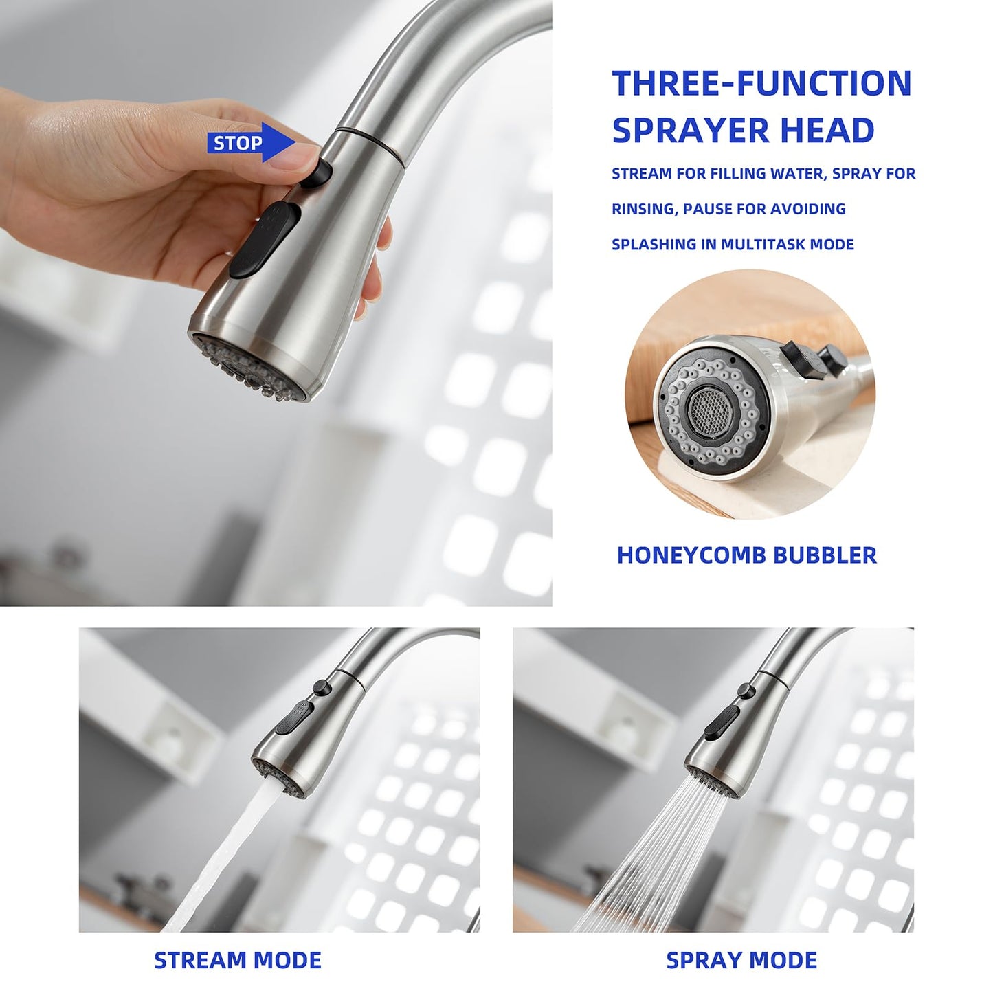 HGHGK Touchless Kitchen Faucet with Soap Dispenser and Pull Down Sprayer - Single Handle Sensor Kitchen Sink Faucet, 1 or 3 Hole Design for Modern Farmhouse Kitchens and Bar Sinks