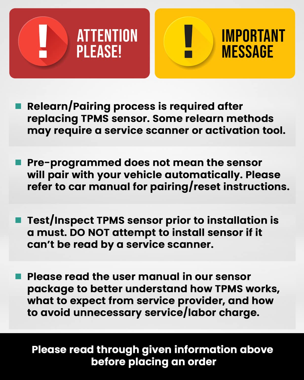 MORESENSOR Signature Series 315MHz Pre-Programmed TPMS Tire Pressure Sensor 4-Pack | Clamp-in | Compatible with Select 500+ American Brand Models 20925924 20922900 15268606 | NX-S024-4