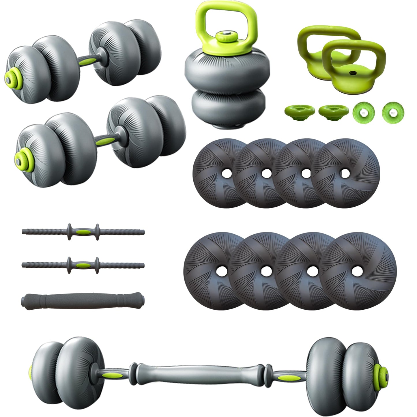 ZC FLYYD 5 in 1 Adjustable Dumbbell Set, Dumbbell/Barbell/Kettlebell/Medicine Ball, Weight Plates All-in-One Strength Training Kit for Home, Soft Rubber Coated Adjustable Workout Equipment - 44lbs