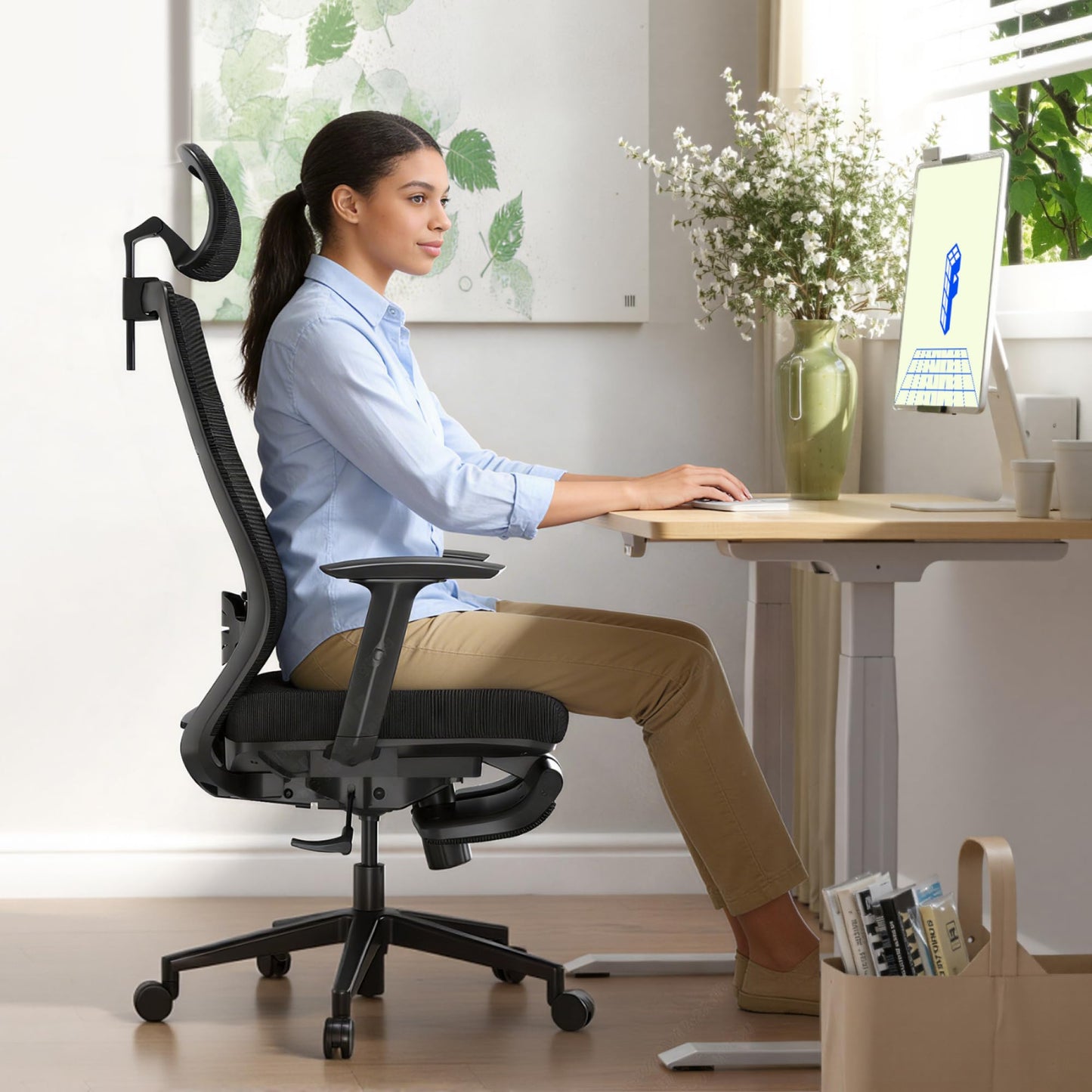 FLEXISPOT OC3 Cloud Ergonomic Office Chair with Footrest, High Back Computer Chair with Adjustable Lumbar Support/3D Headrest, Desk Chairs for Home Office Gaming Working, Black,Foam Seat,Cloud-F