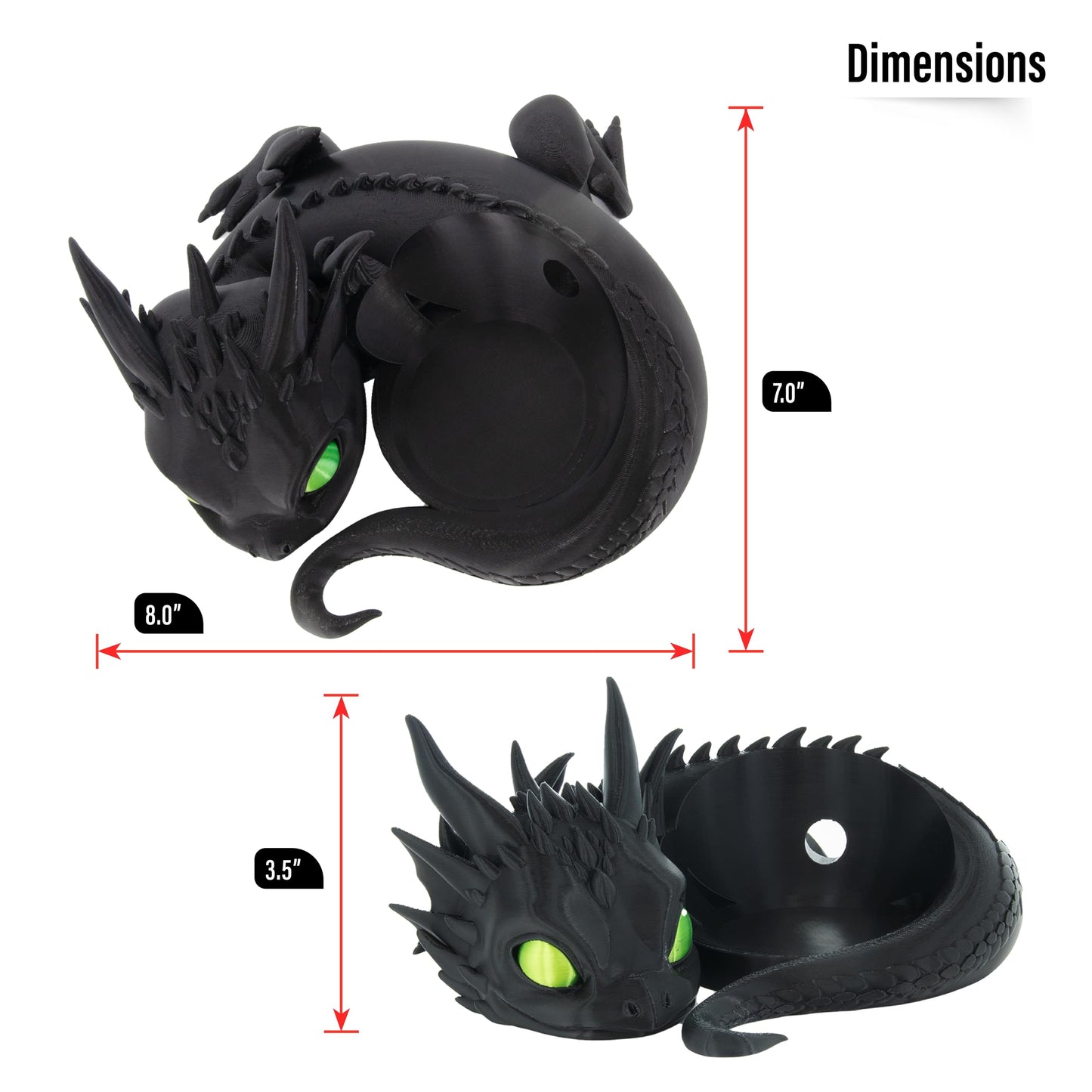 Costume Wizard Dragon Stand for Echo Dot 4th/5th Gen, 3D Printed Dragon Amazon Echo Desktop Speakers, Holder for Echo Dot 5th Gen Echo Dot 4th Gen, Made in USA (Black)