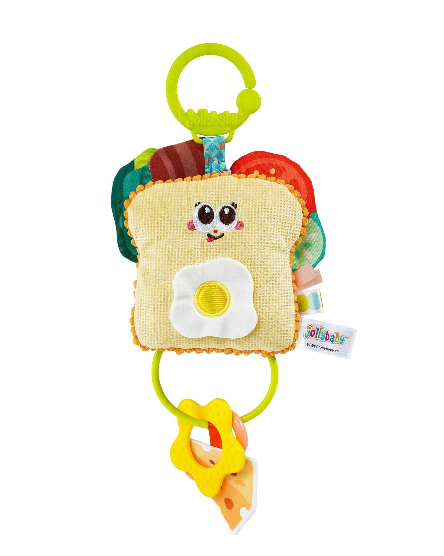 Jollybaby Baby Pull Vibration Toy - Tummy Time Sensory Hanging Toys for Car Seat, Stroller, Crib & Play Gym, with Babies Rattles & Teether, Airplane Travel Toys for Toddlers Gift- Toast