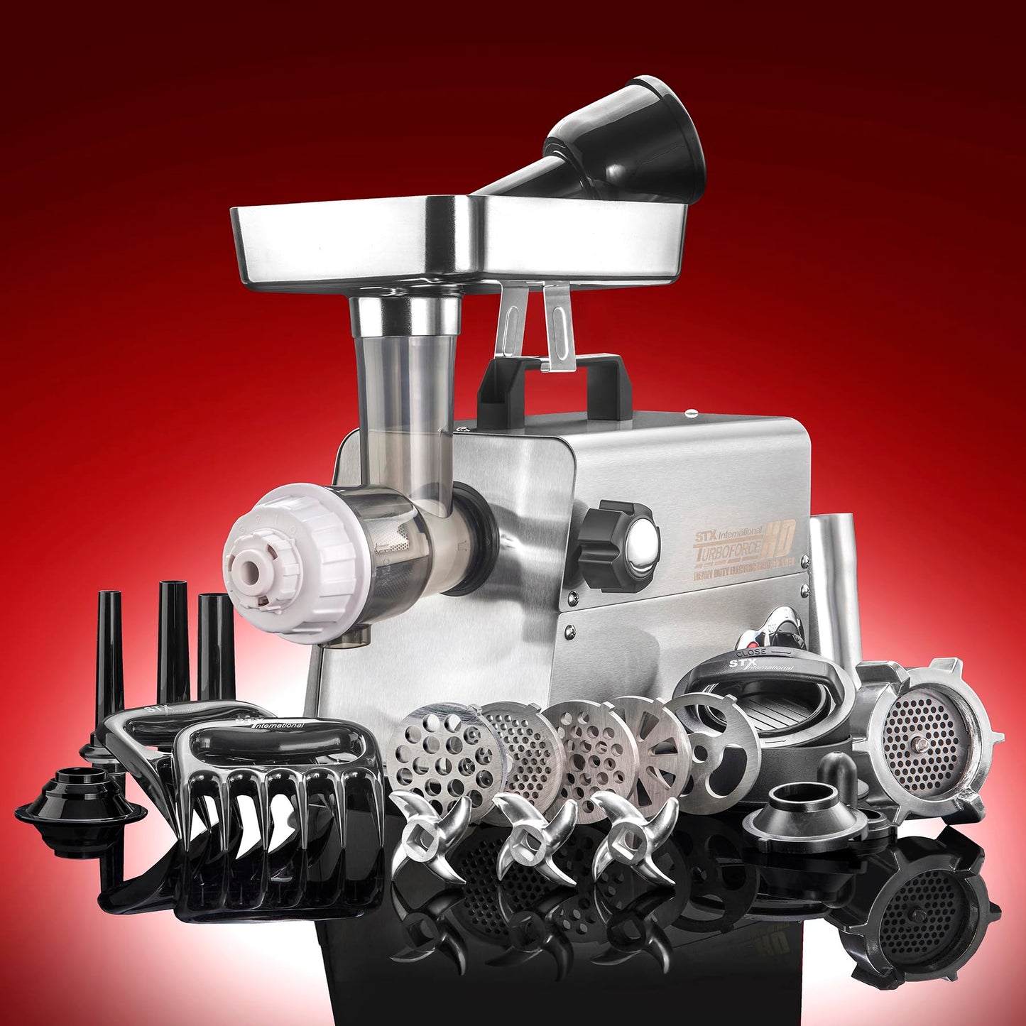 STX International Turboforce HD (Heavy Duty) 3500 Series 6-in-1 Electric Meat Grinder | Sausage Stuffer | Kubbe Maker | Juicer Attachment | 5 Grinding Plates | Stainless Steel Blades & More Included