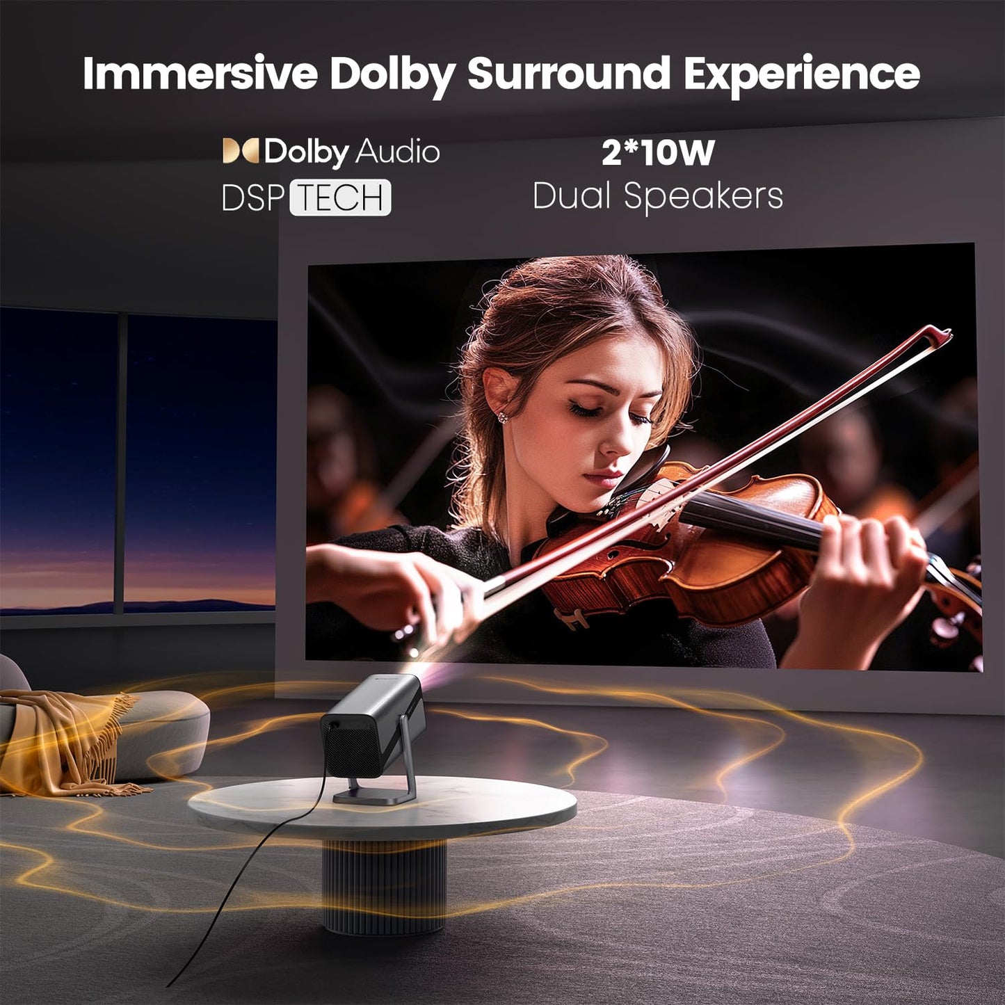 Official-Licensed丨20W Dolby Audio丨360°Adjustable Stand: Smart 4K Projector with WiFi 6 and 2-Way Bluetooth, Electric Focus & Auto Keystone, iWIMIUS 1080P Mini Portable Outdoor Proyector w/ HDMI ARC