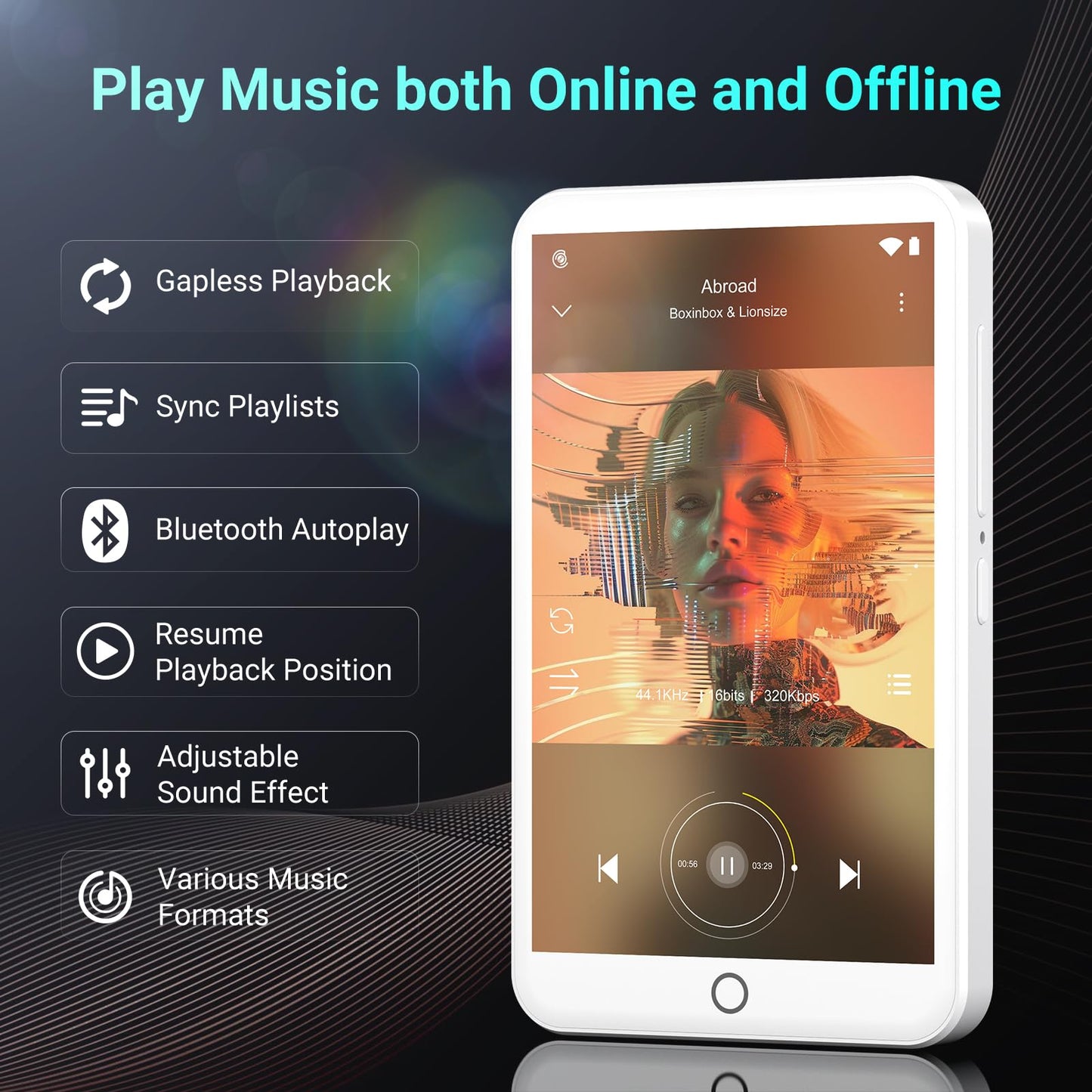 Fanvace 96GB MP3 Player with Bluetooth and WiFi, Android 13 MP3 MP4 Players with 4" Touchscreen and Speaker, 3GB RAM & 32GB ROM, Spotify Music Player with Audible, FM Radio, Amazon Music, Play Store
