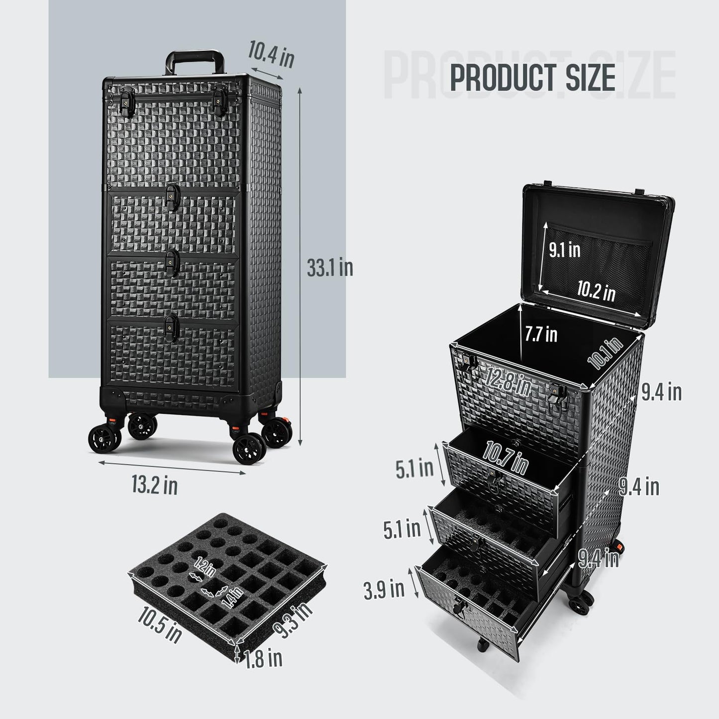 Yueieoun Salon Cart with 3 Drawers, Nail Trolley Cart with Wheels Salon Station Rolling Makeup Train Case Cosmetology Case Organizer Cases for Nail Tech,SPA,Face Painting,Hairstylist,Makeup Artist
