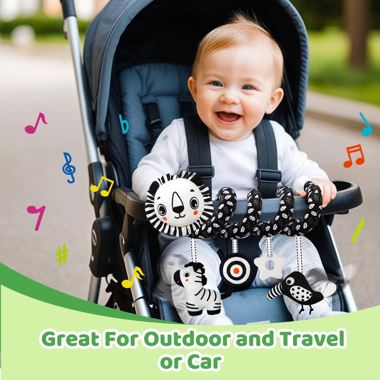 FQKIOMY Black and White High Contrast Baby Toys - Sensory Infant Hanging Carseat & Stroller Toy for Newborns 0-6,6-12Months Perfect Easter Birthday & Baby Shower for Babies Boys Girls