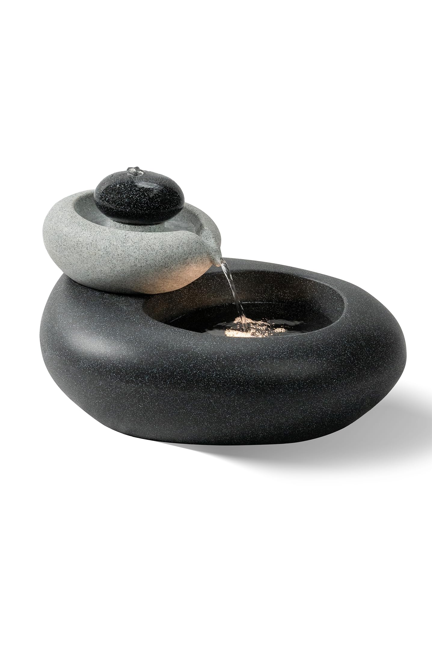 Puulye 13.39" H Outdoor Water Fountain Made with Eco-Friendly Recyclable Materials, Polyethylene Rock Waterfall Outdoor Fountain, Garden Decor with LED Light & Pump for Patio, Backyard (13.39")