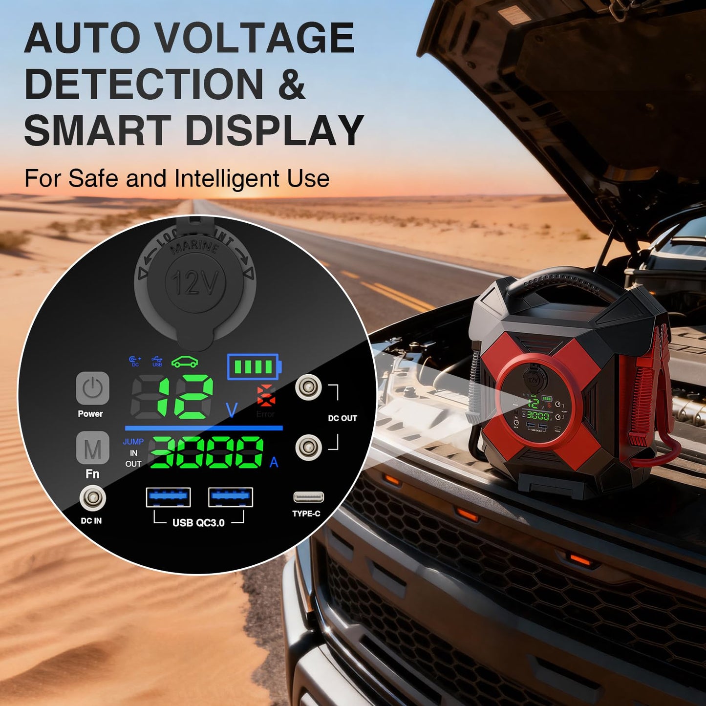 Primedura DM1264 Heavy Duty Truck Jump Starter, 30000A Peak 12V Lithium Battery Booster Pack for Semi Trucks,Starts All Gasoline Engines and Diesel Engines up to 50L in 1 Second at -40°F.